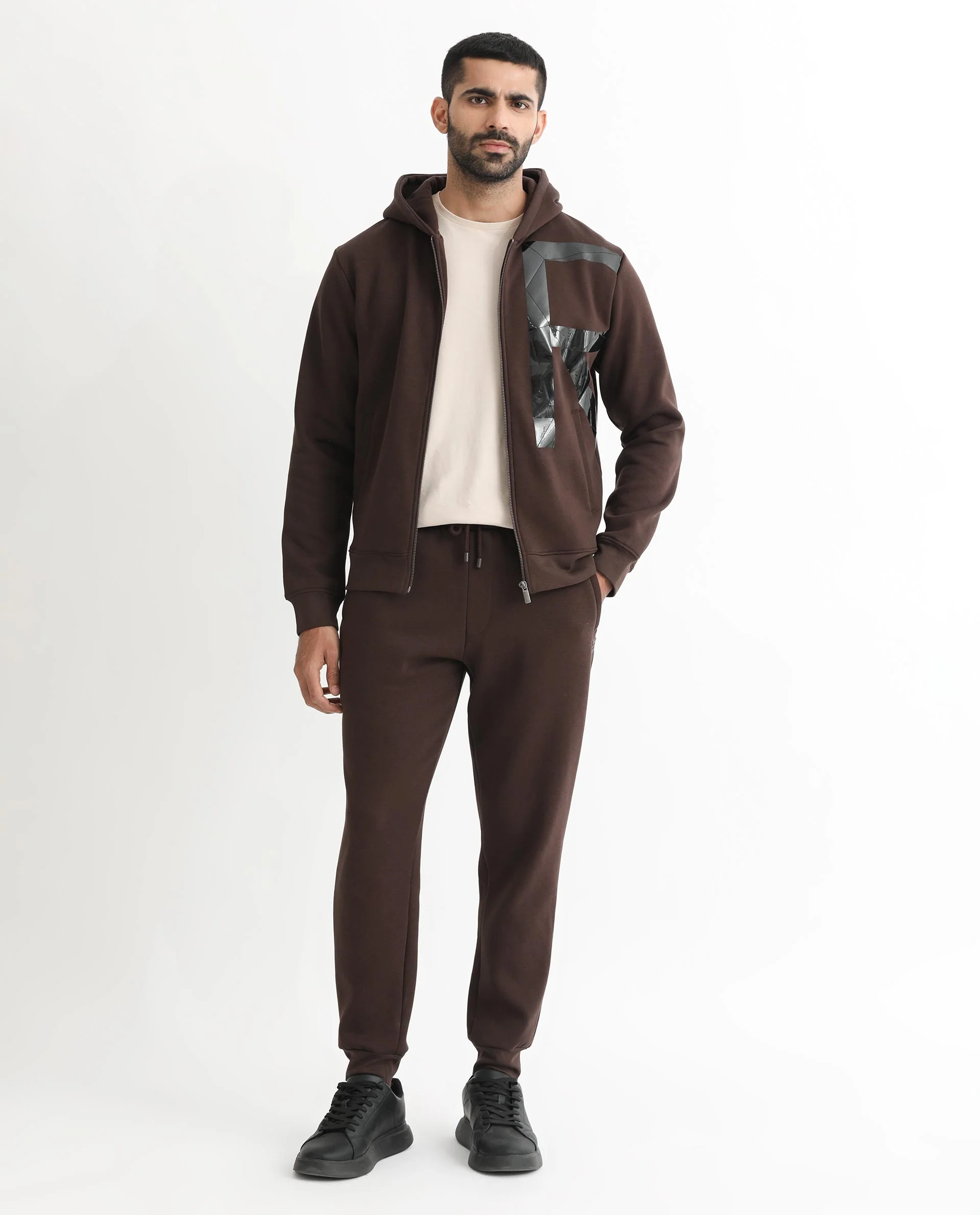 Rare Rabbit Men's Kaden Maroon Cotton Graphic Print Regular Fit Full Sleeve Hooded Sweatshirt - Image 3