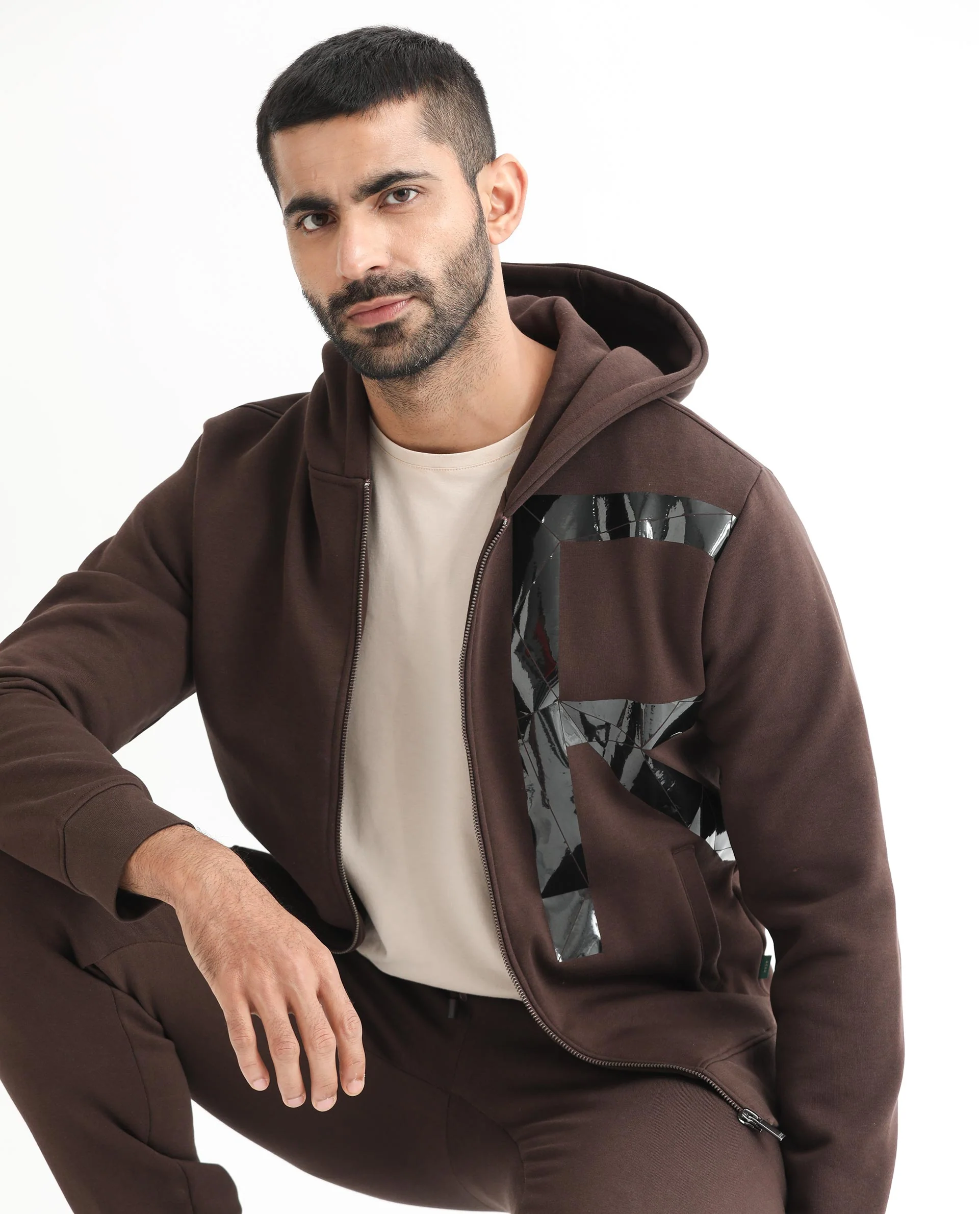 Rare Rabbit Men's Kaden Maroon Cotton Graphic Print Regular Fit Full Sleeve Hooded Sweatshirt - Image 4