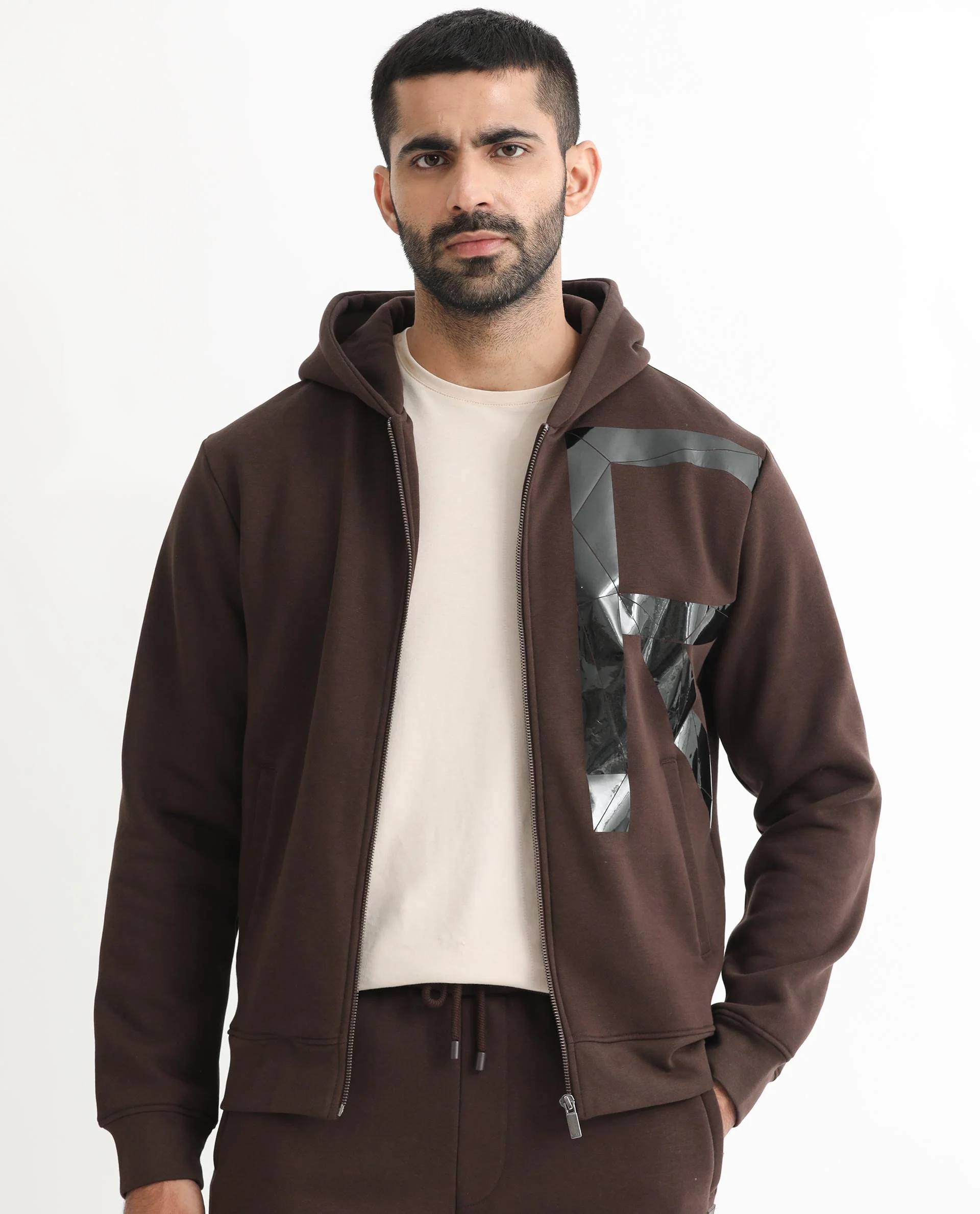 Rare Rabbit Men's Kaden Maroon Cotton Graphic Print Regular Fit Full Sleeve Hooded Sweatshirt - Image 6