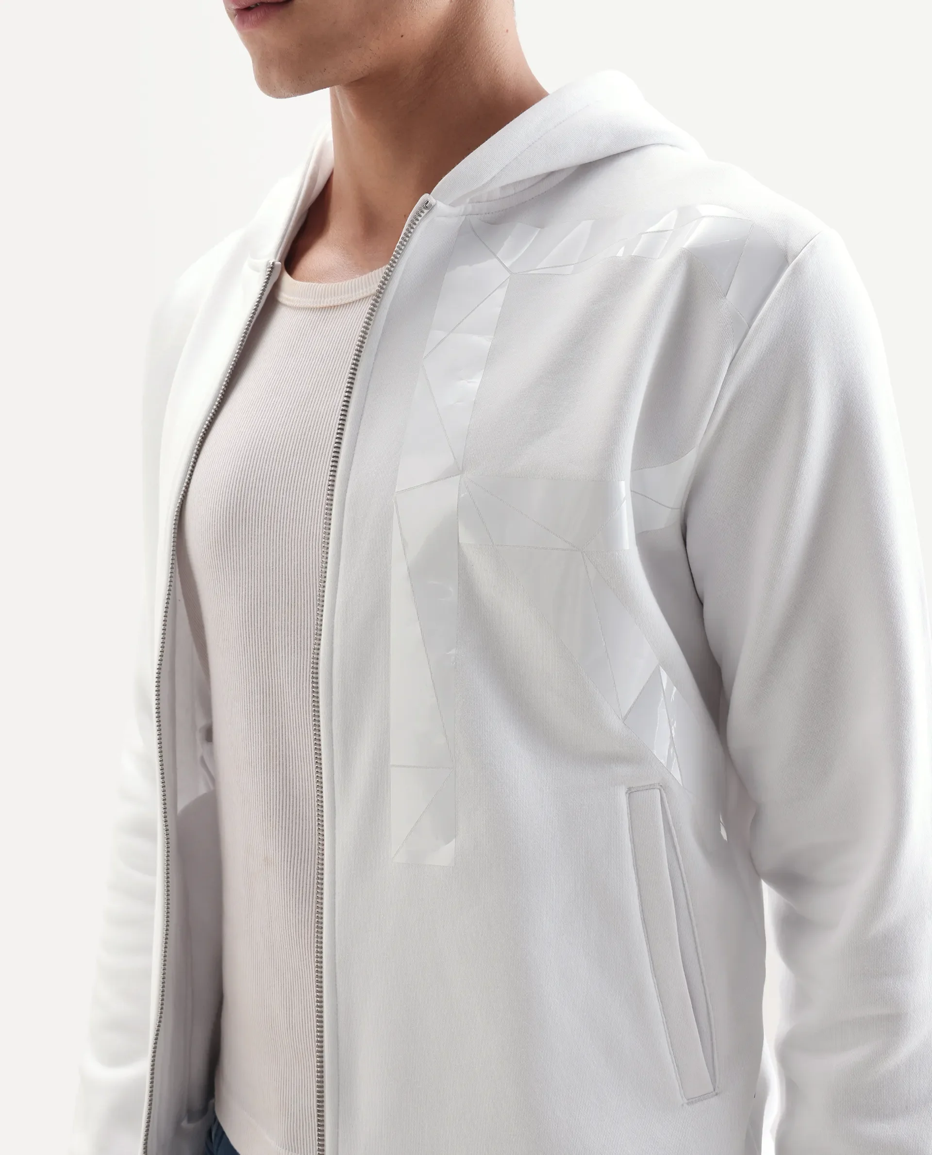 Rare Rabbit Men's Kaden White Cotton Graphic Print Regular Fit Full Sleeve Hooded Sweatshirt - Image 3