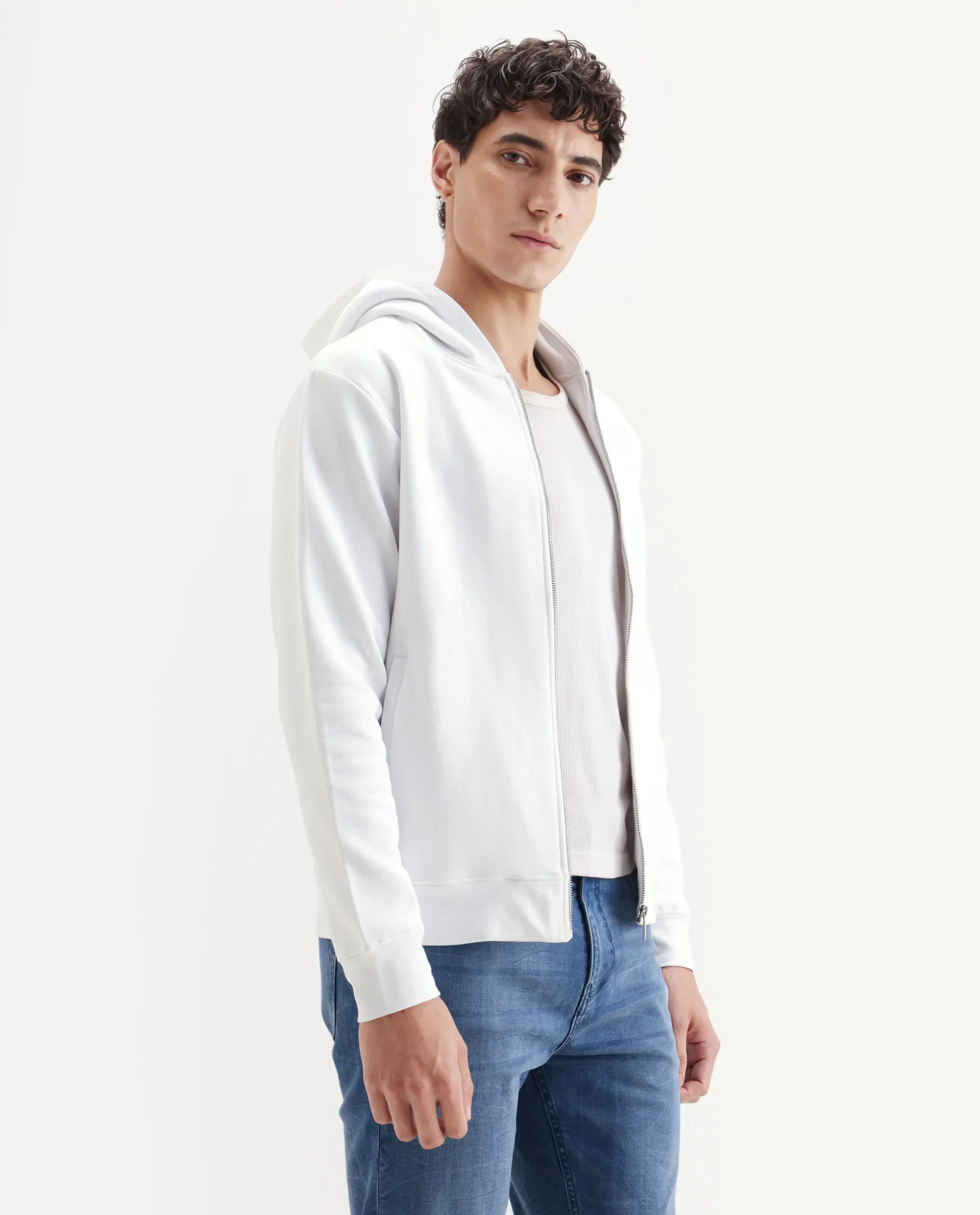 Rare Rabbit Men's Kaden White Cotton Graphic Print Regular Fit Full Sleeve Hooded Sweatshirt - Image 5