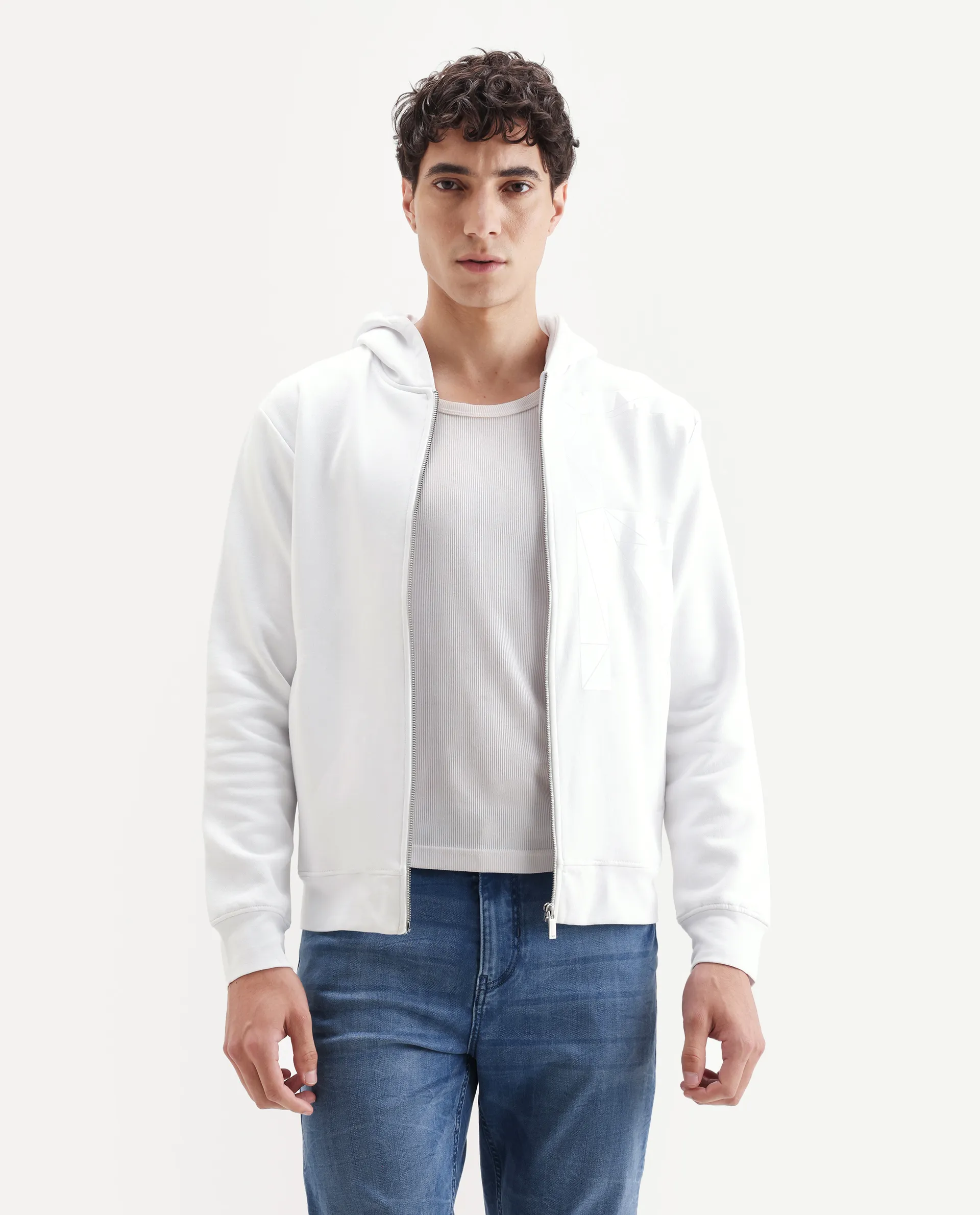 Rare Rabbit Men's Kaden White Cotton Graphic Print Regular Fit Full Sleeve Hooded Sweatshirt - Image 6