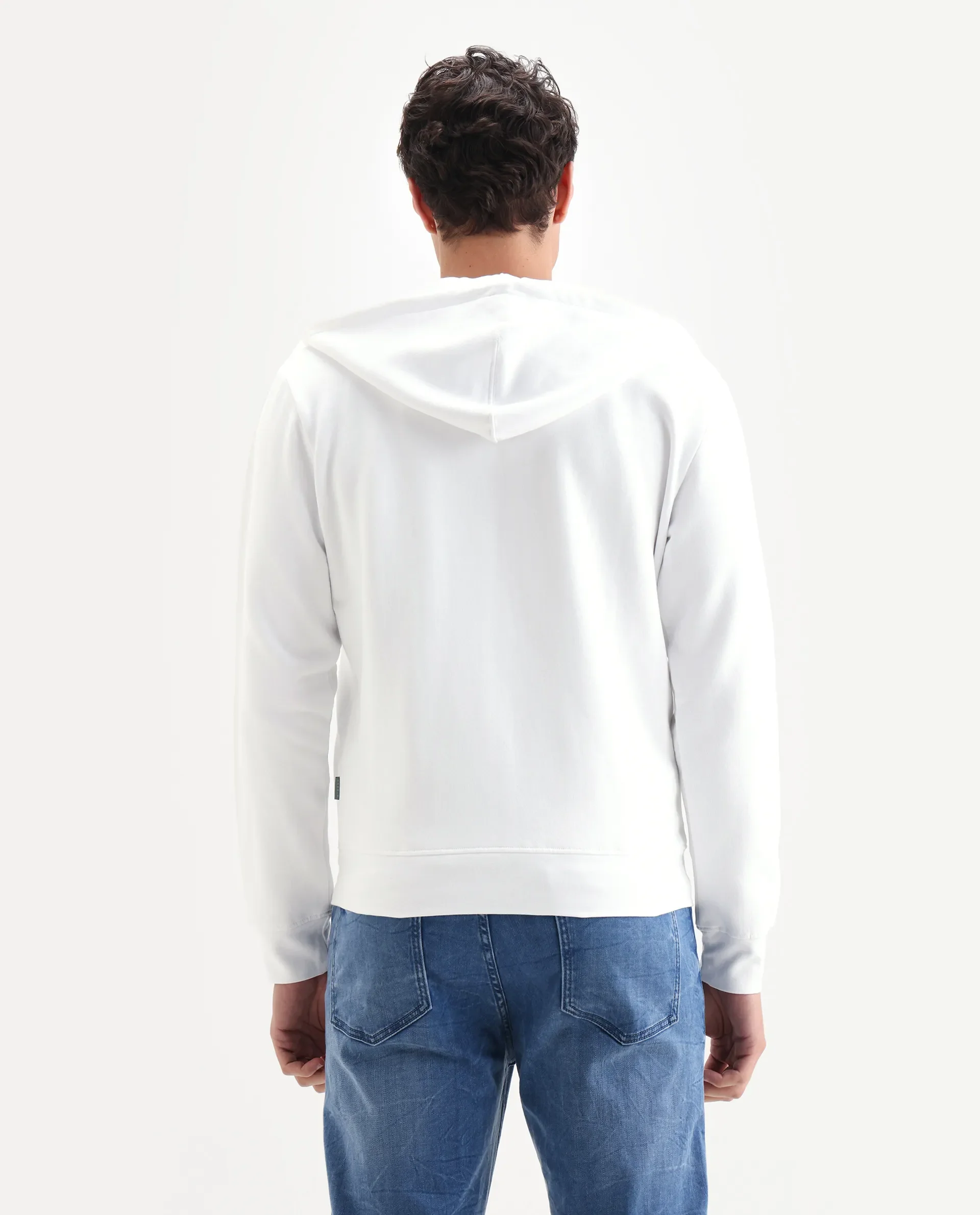 Rare Rabbit Men's Kaden White Cotton Graphic Print Regular Fit Full Sleeve Hooded Sweatshirt - Image 7