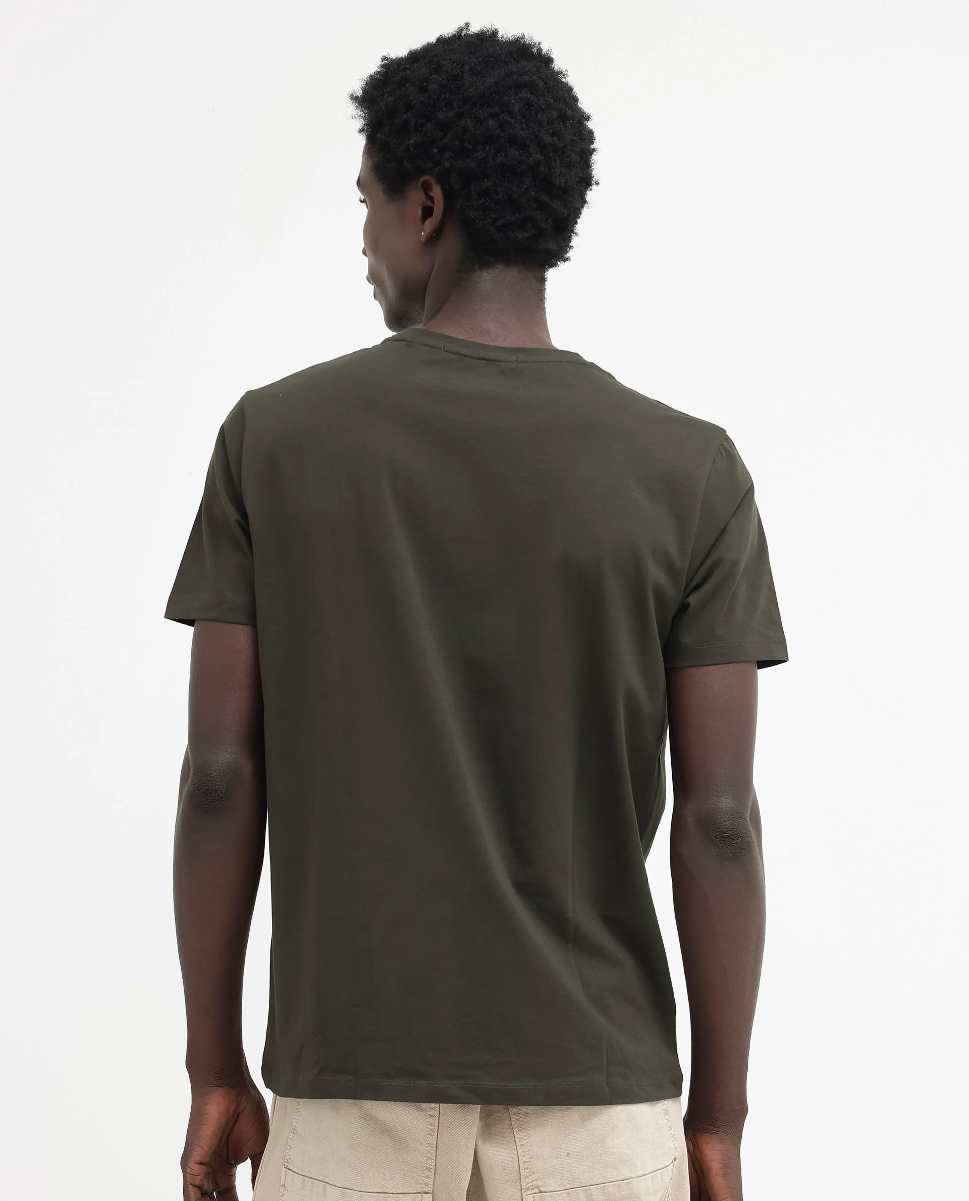 Rare Rabbit Men's Kael Olive Cotton Blend Graphic Print Regular Fit Half Sleeve Crew Neck T-Shirt - Image 10