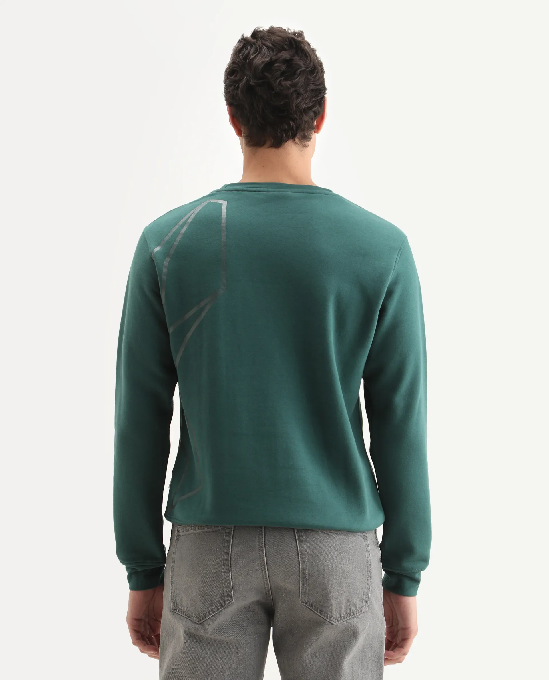 Rare Rabbit Men's Kafet Green Cotton Graphic Print Regular Fit Full Sleeve Crew Neck Sweatshirt - Image 7