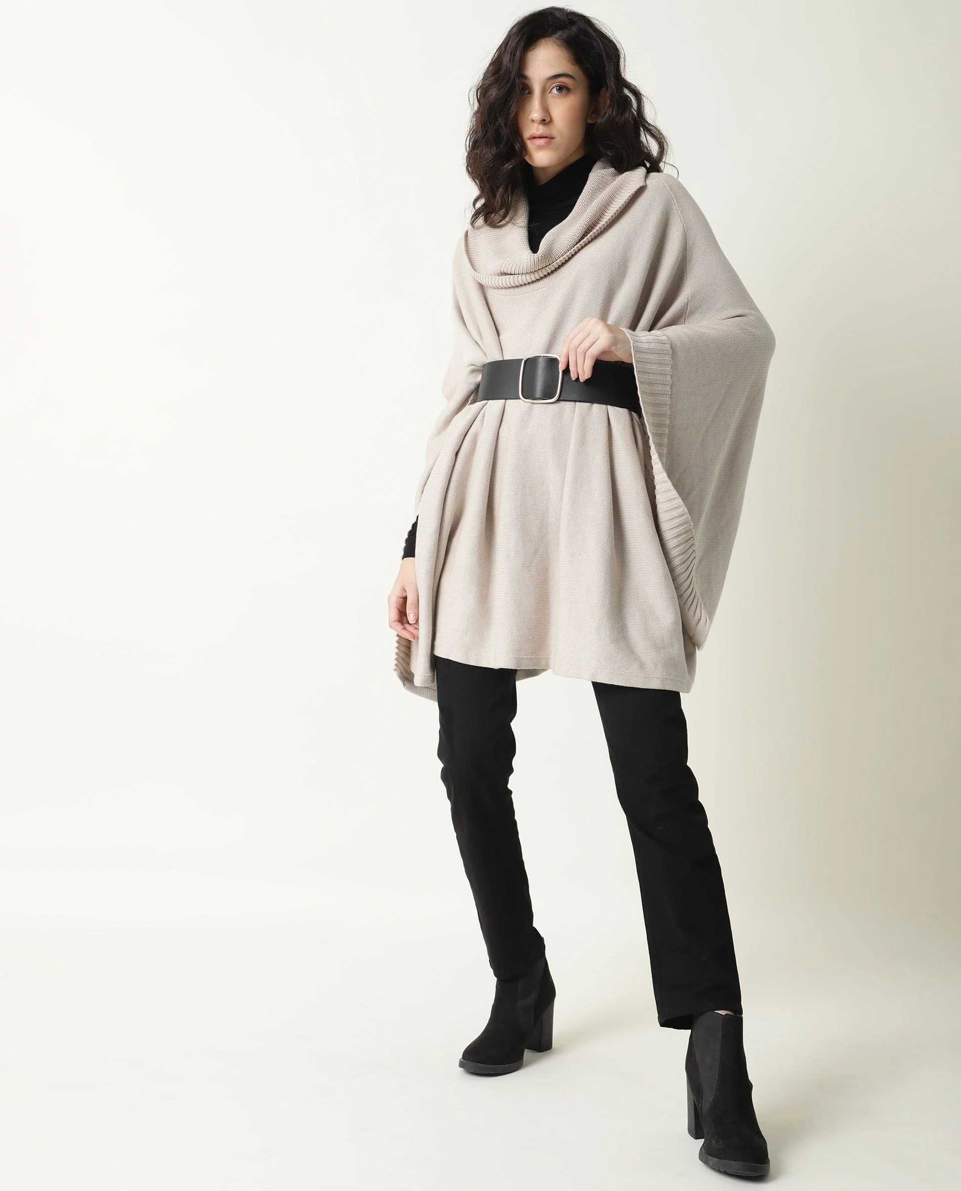 Rareism Womens Kafty Beige Over Layer Tube Neck Half Sleeve Oversize Fit - Image 2