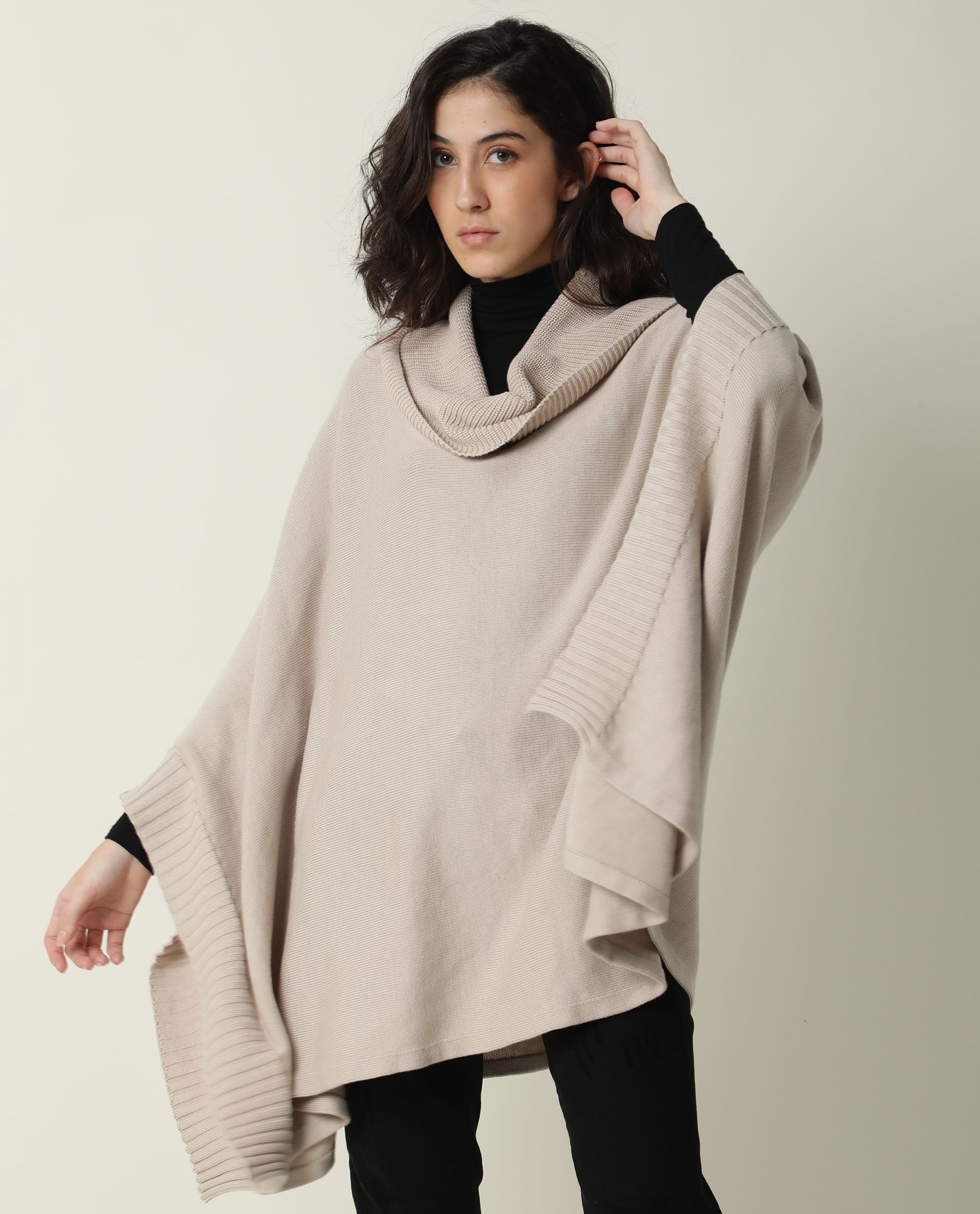Rareism Womens Kafty Beige Over Layer Tube Neck Half Sleeve Oversize Fit - Image 4