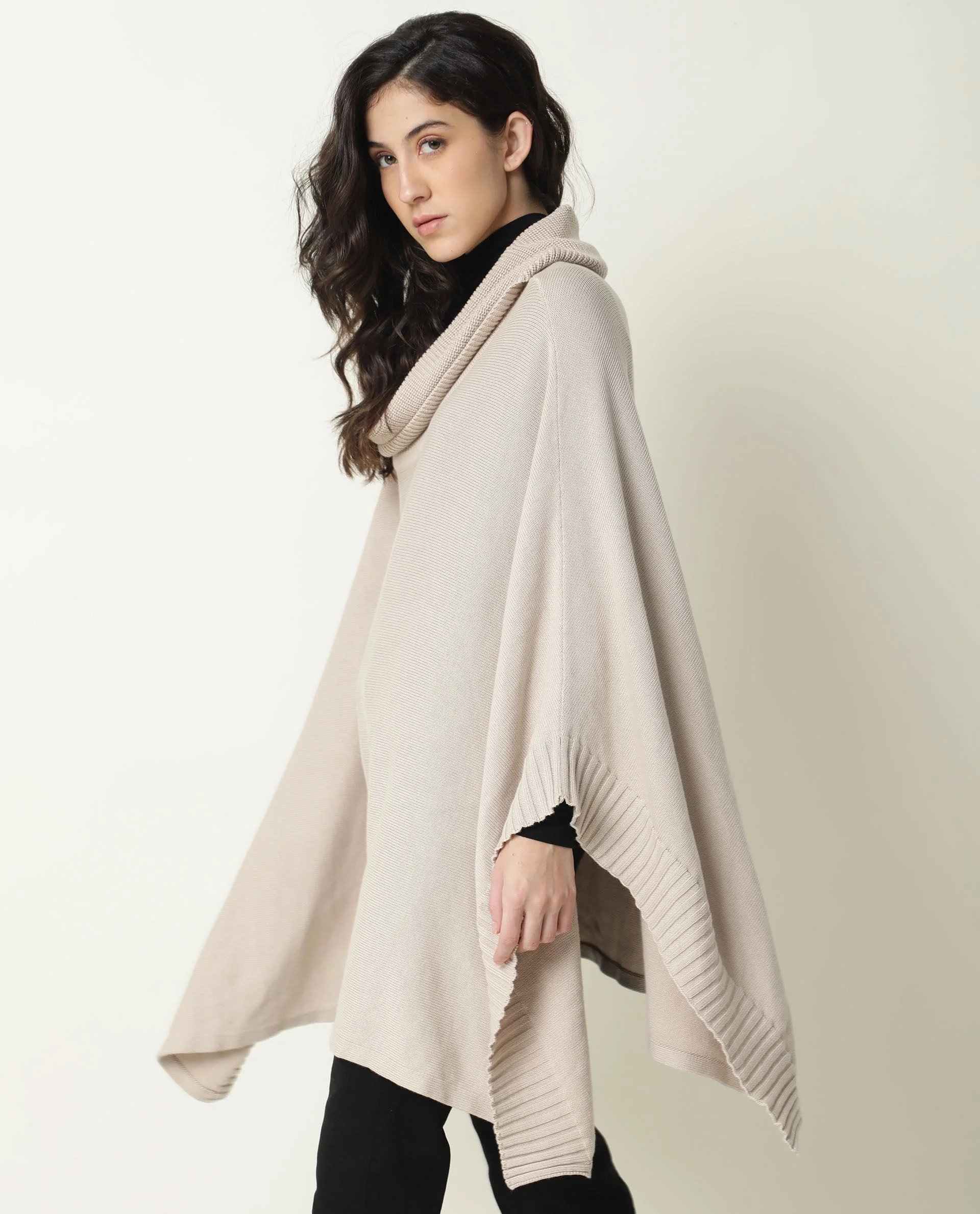 Rareism Womens Kafty Beige Over Layer Tube Neck Half Sleeve Oversize Fit - Image 5