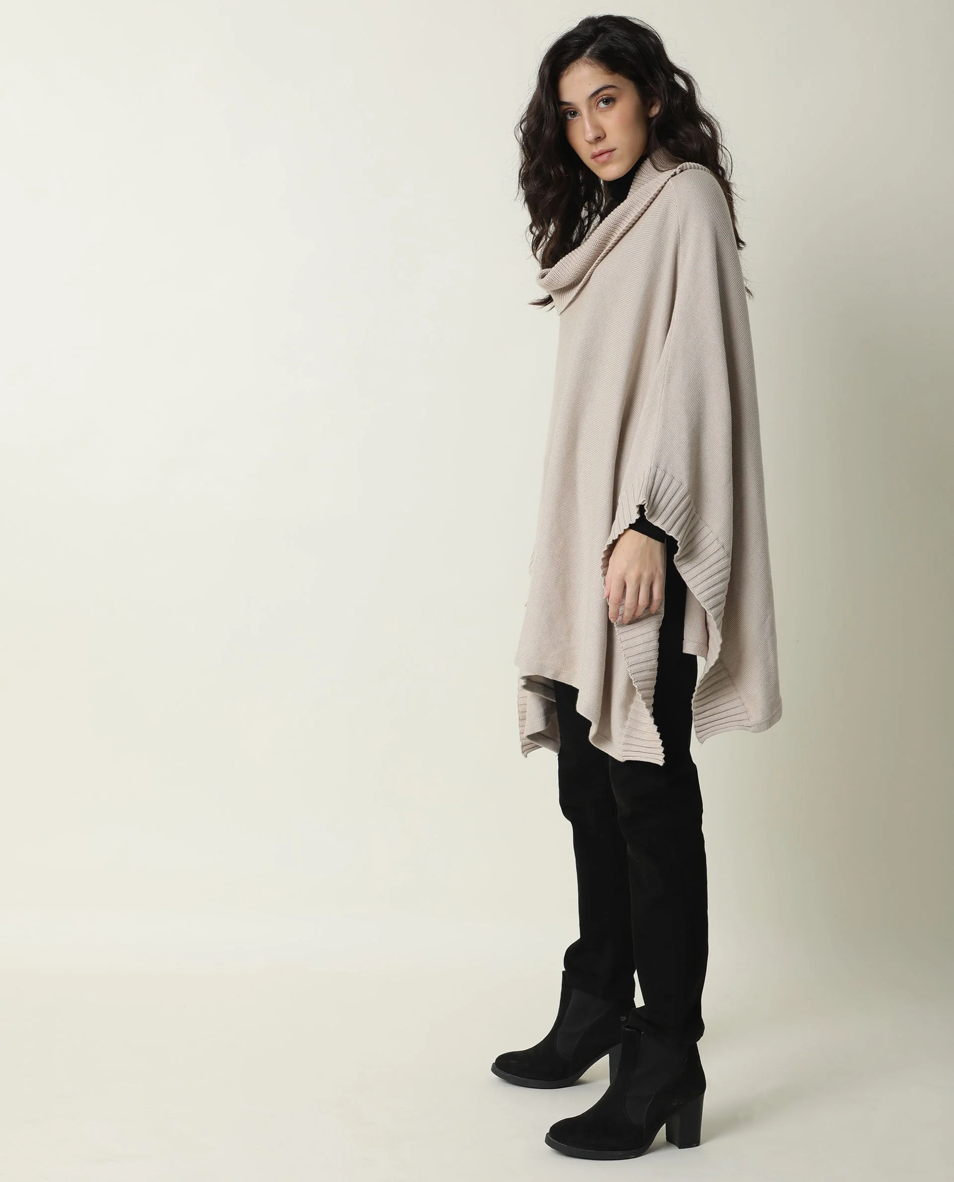 Rareism Womens Kafty Beige Over Layer Tube Neck Half Sleeve Oversize Fit - Image 6