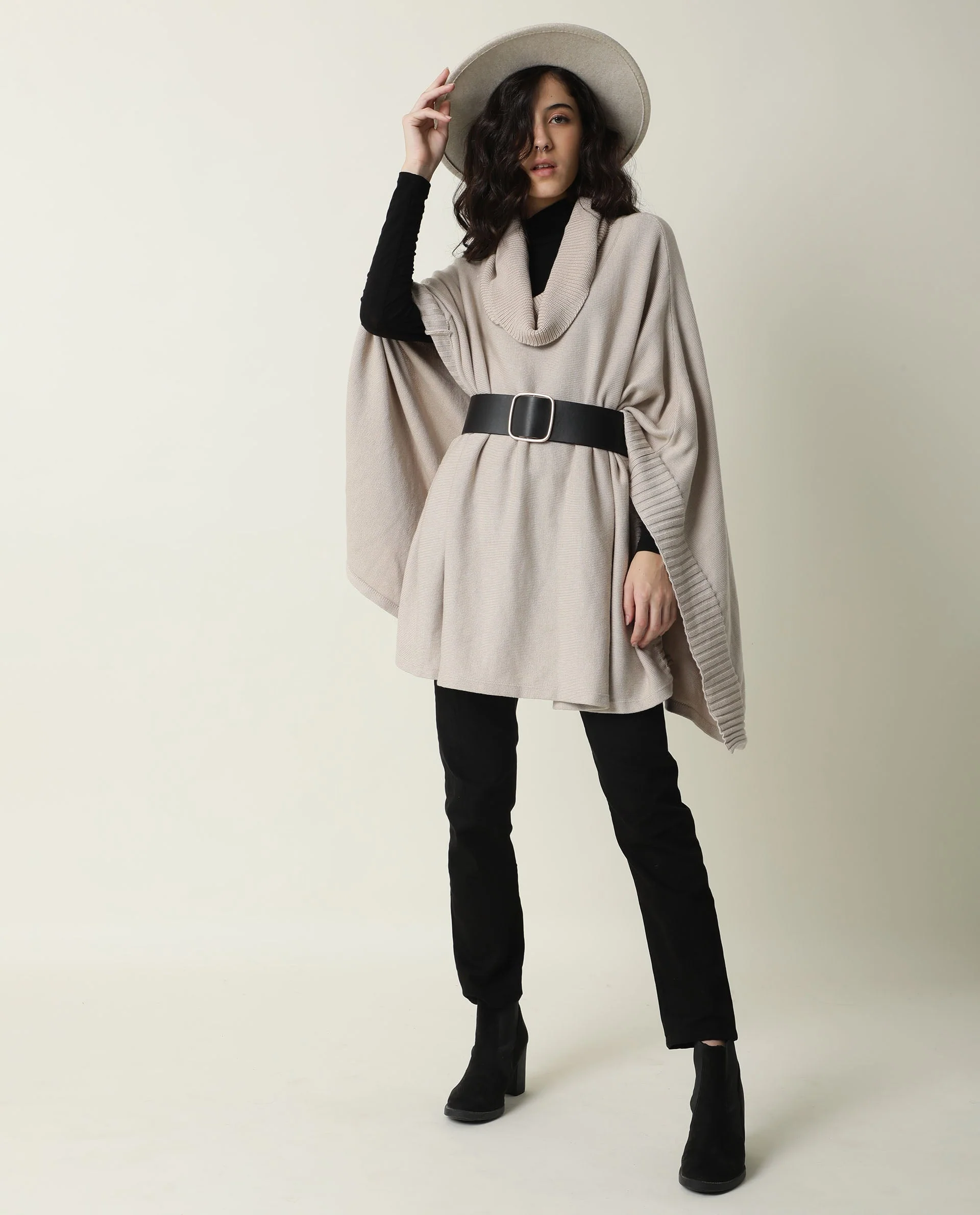 Rareism Womens Kafty Beige Over Layer Tube Neck Half Sleeve Oversize Fit - Image 8