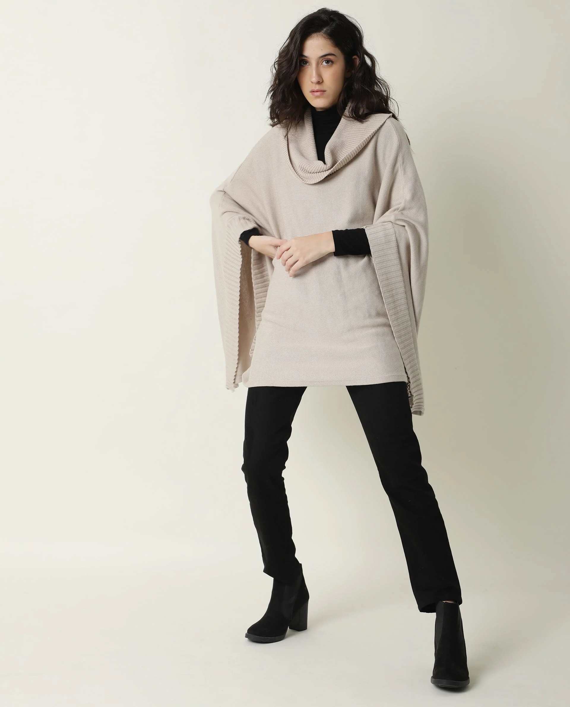 Rareism Womens Kafty Beige Over Layer Tube Neck Half Sleeve Oversize Fit - Image 9
