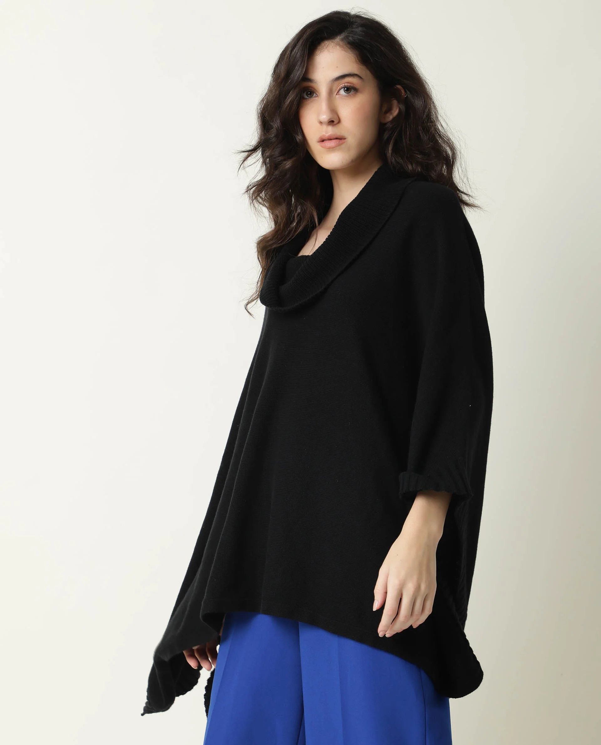 Rareism Women's Kafty Black Collarless Plain Knee Length Relaxed Fit Overlayer - Image 4