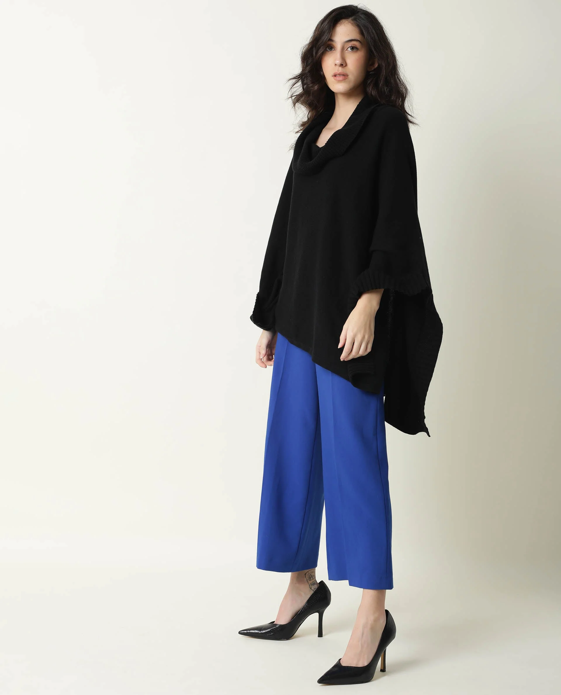 Rareism Women's Kafty Black Collarless Plain Knee Length Relaxed Fit Overlayer - Image 5