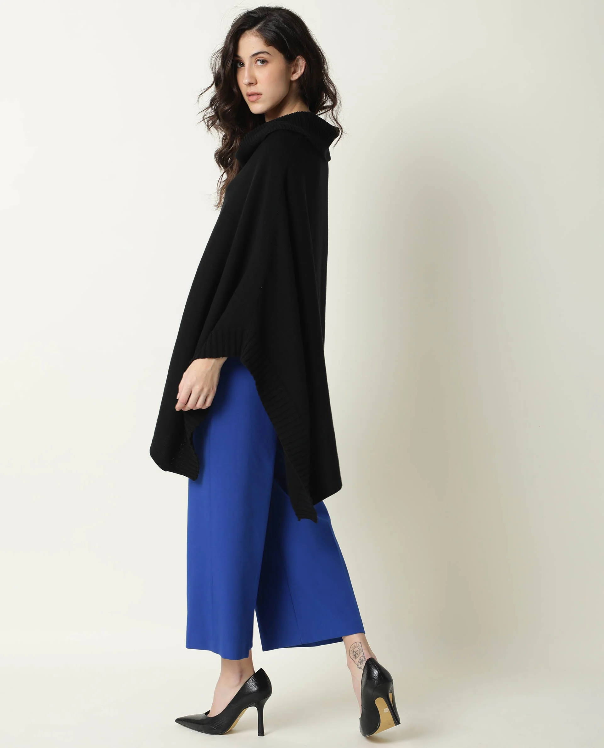 Rareism Women's Kafty Black Collarless Plain Knee Length Relaxed Fit Overlayer - Image 6