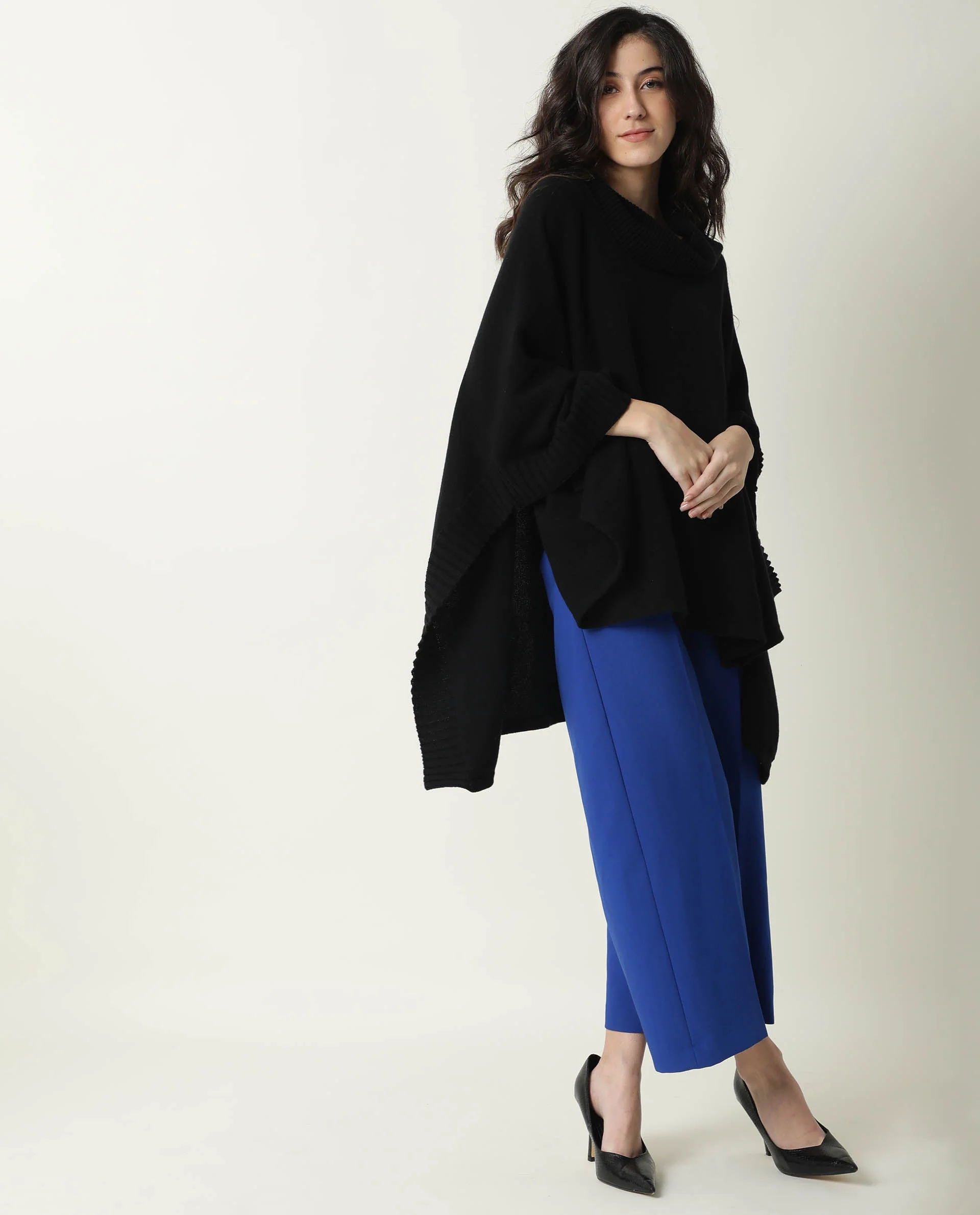 Rareism Women's Kafty Black Collarless Plain Knee Length Relaxed Fit Overlayer - Image 7