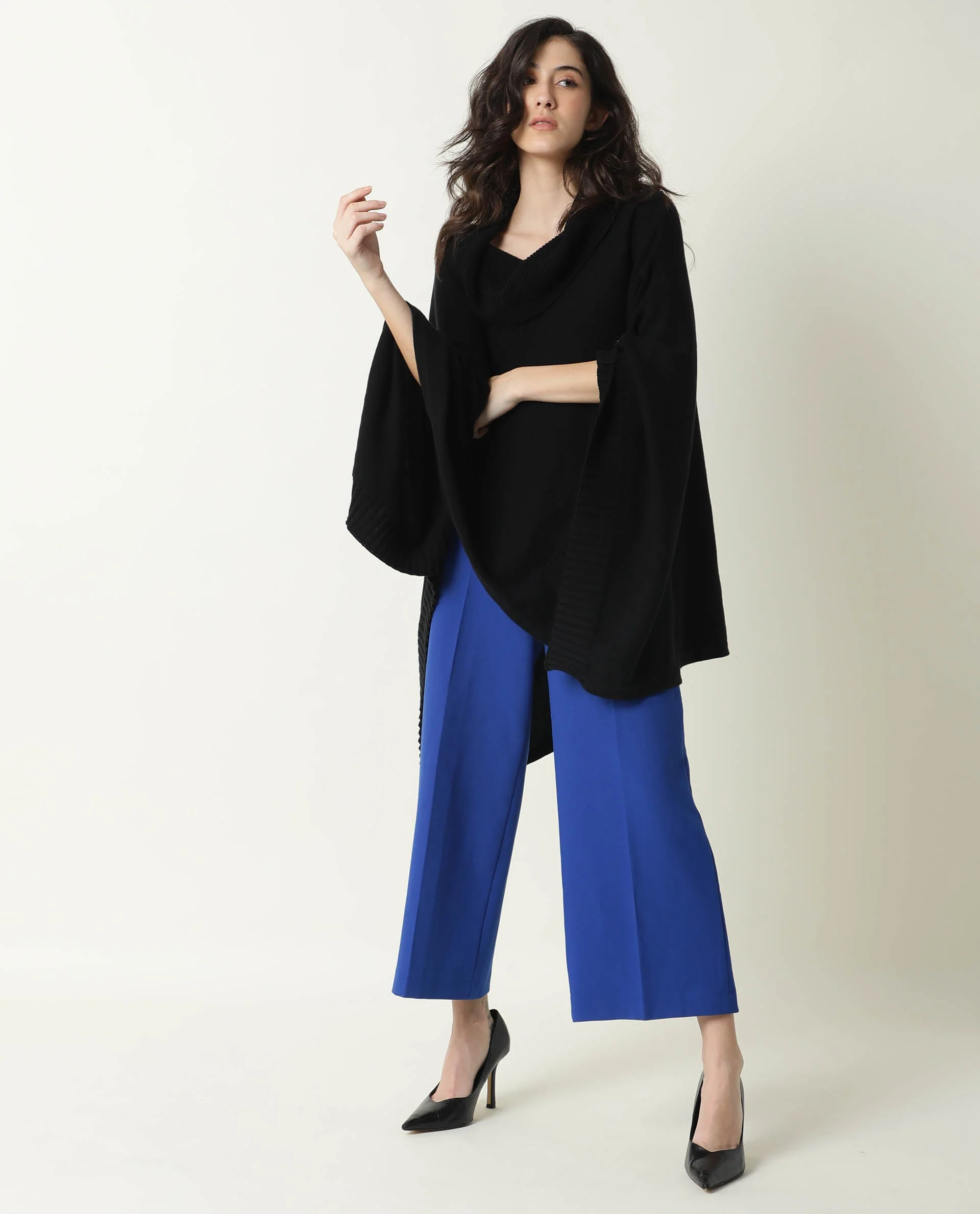 Rareism Women's Kafty Black Collarless Plain Knee Length Relaxed Fit Overlayer - Image 8