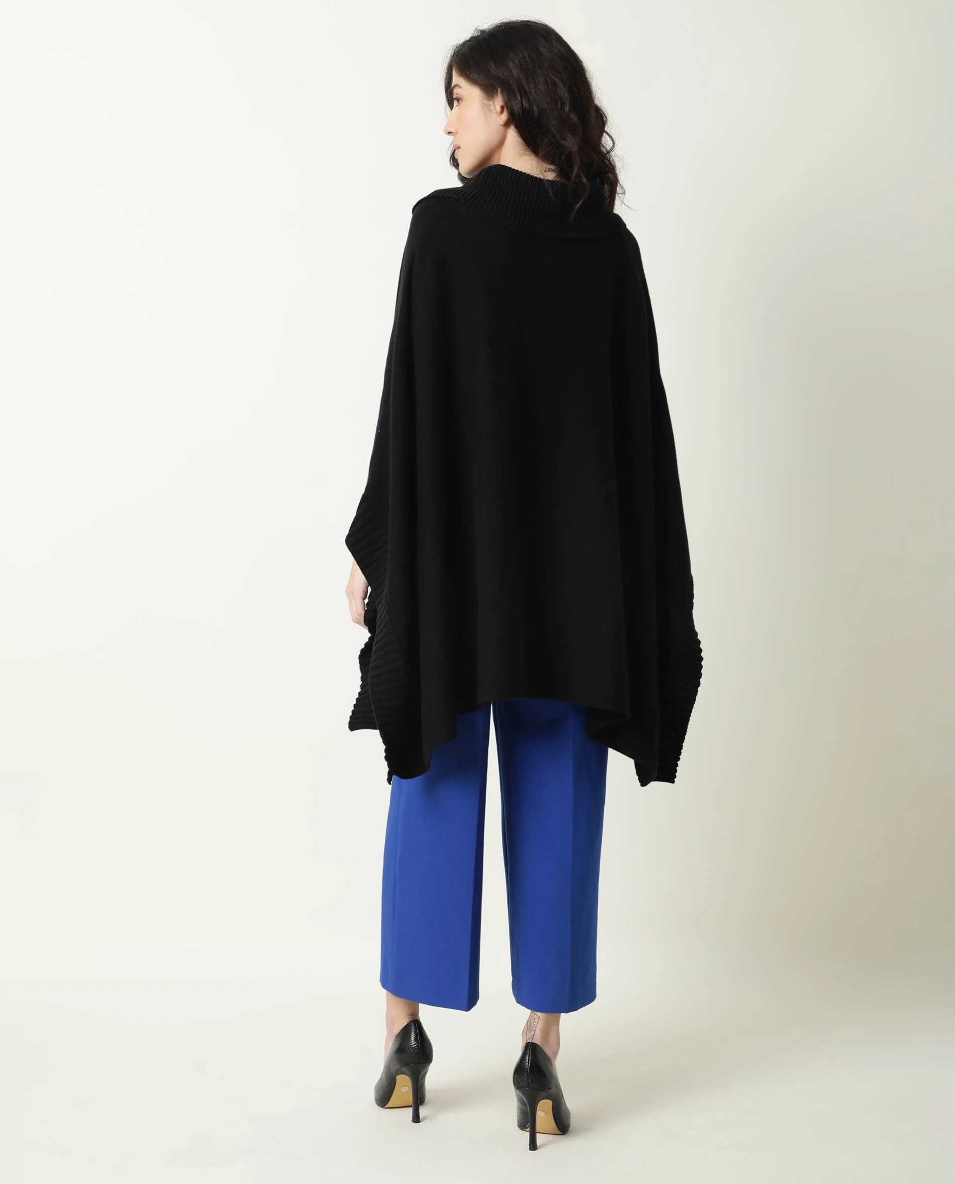 Rareism Women's Kafty Black Collarless Plain Knee Length Relaxed Fit Overlayer - Image 9