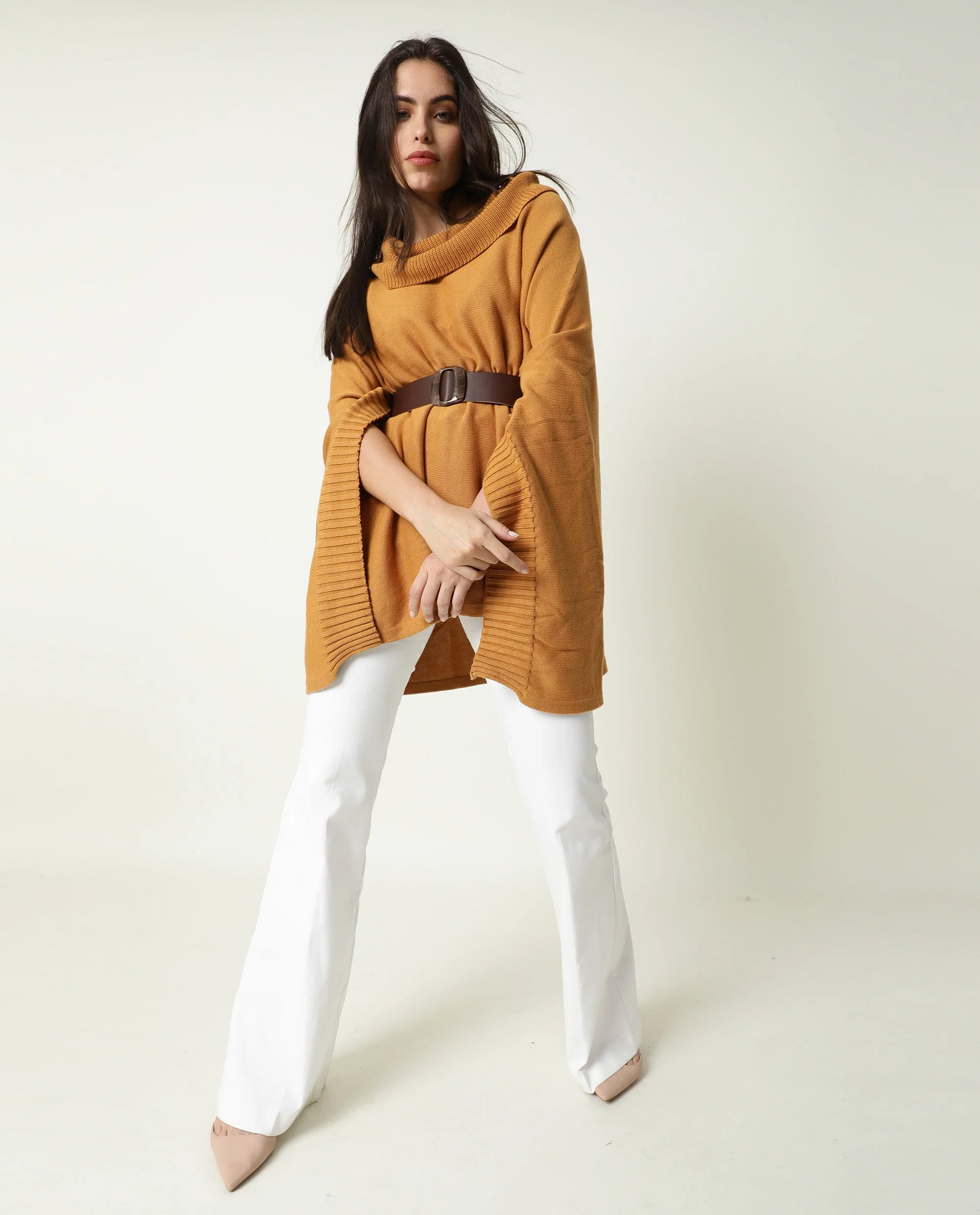 Rareism Womens Kafty Brown Over Layer Tube Neck Half Sleeve Oversize Fit - Image 2