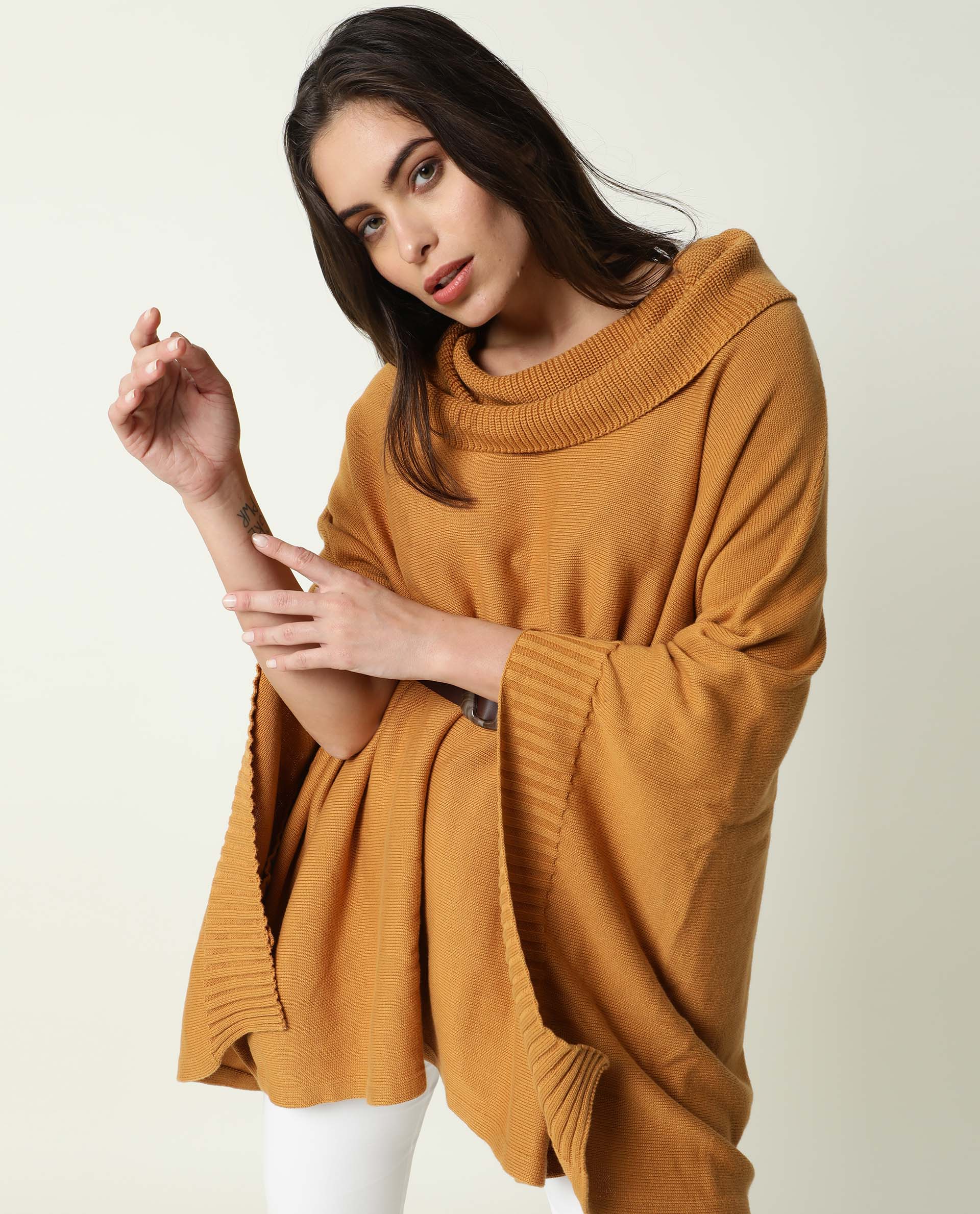Rareism Womens Kafty Brown Over Layer Tube Neck Half Sleeve Oversize Fit - Image 7