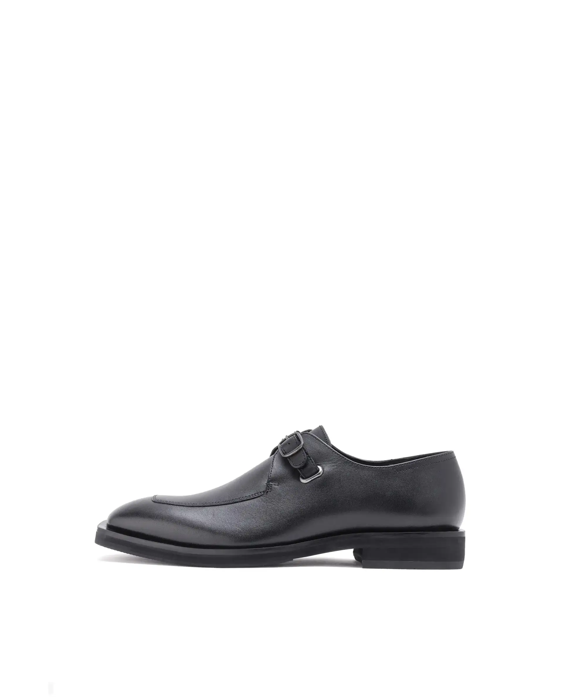 Rare Rabbit Men Kai Black Genuine Leather Buckle Strap Slip-On Loafers