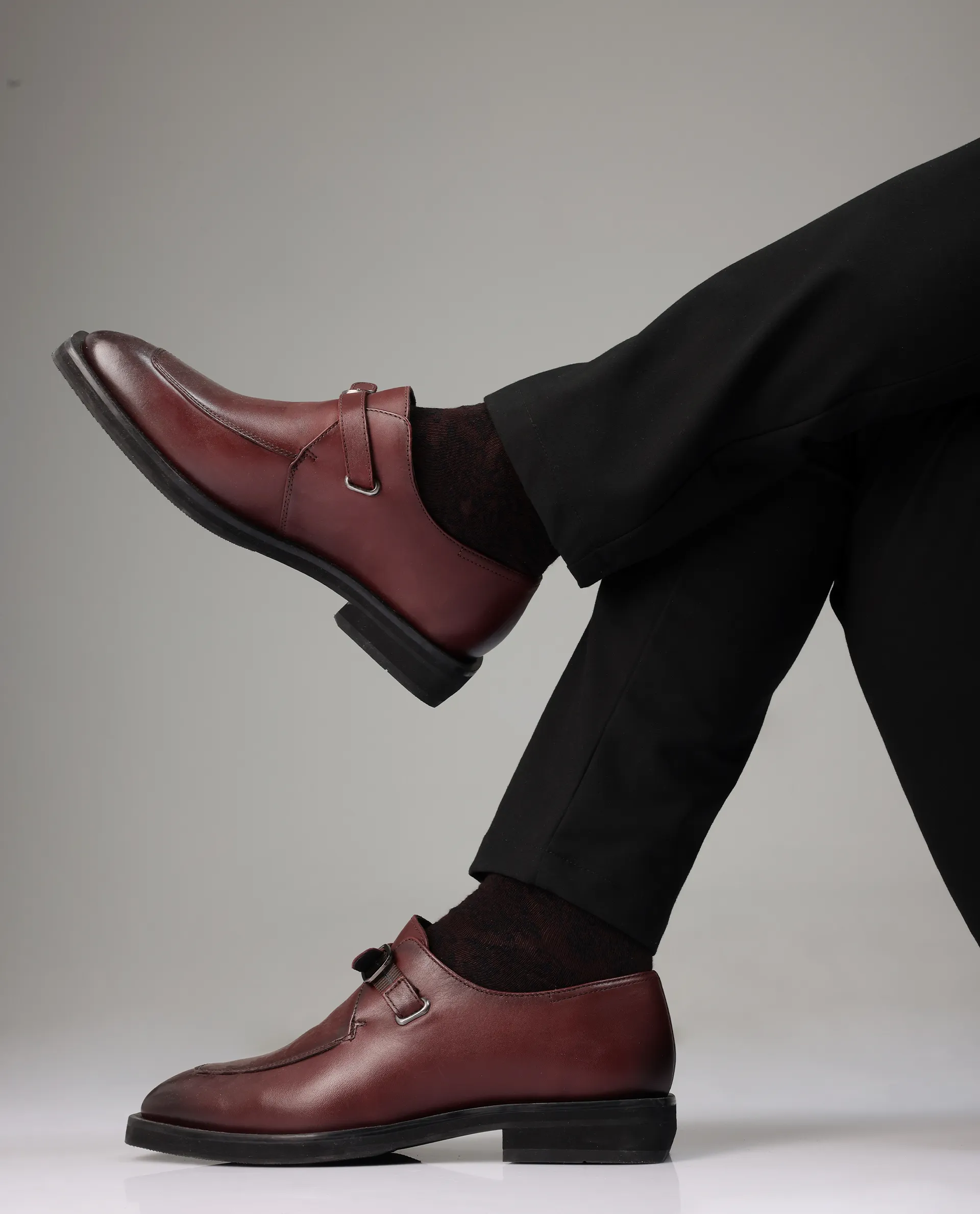 Rare Rabbit Men Kai Maroon Genuine Leather Buckle Strap Slip-On Loafers - Image 2