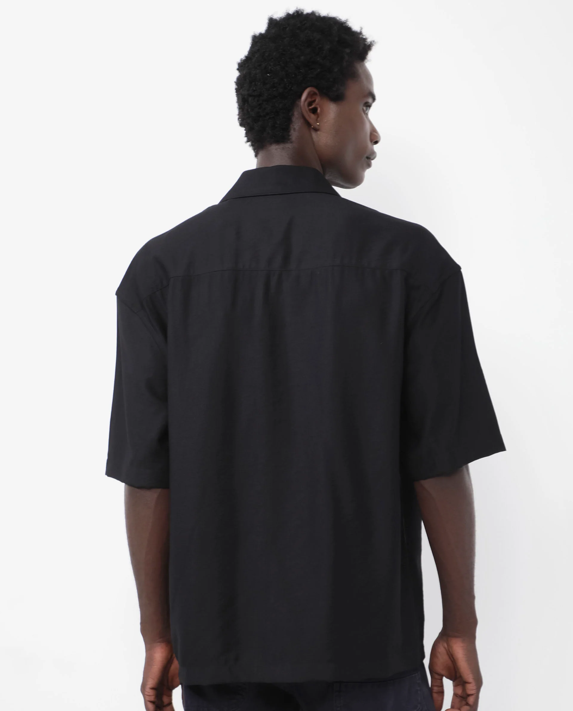 Rare Rabbit Articale Men's Kai Black Viscose Nylon Fabric Short Sleeve Zip Closure Boxy Fit Solid Shirt - Image 9