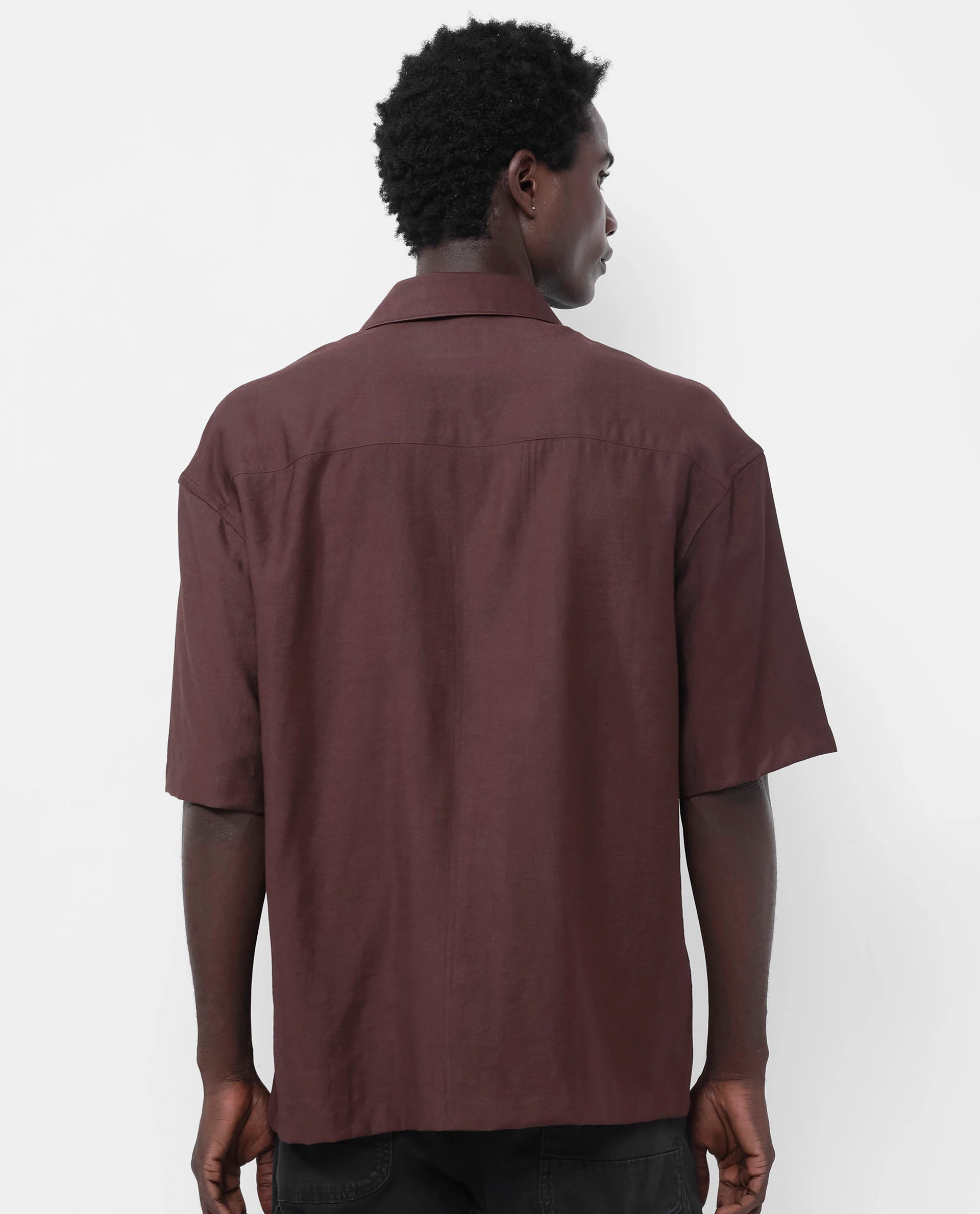 Rare Rabbit Articale Men's Kai Dark Brown Viscose Nylon Fabric Short Sleeve Zip Closure Boxy Fit Solid Shirt - Image 9