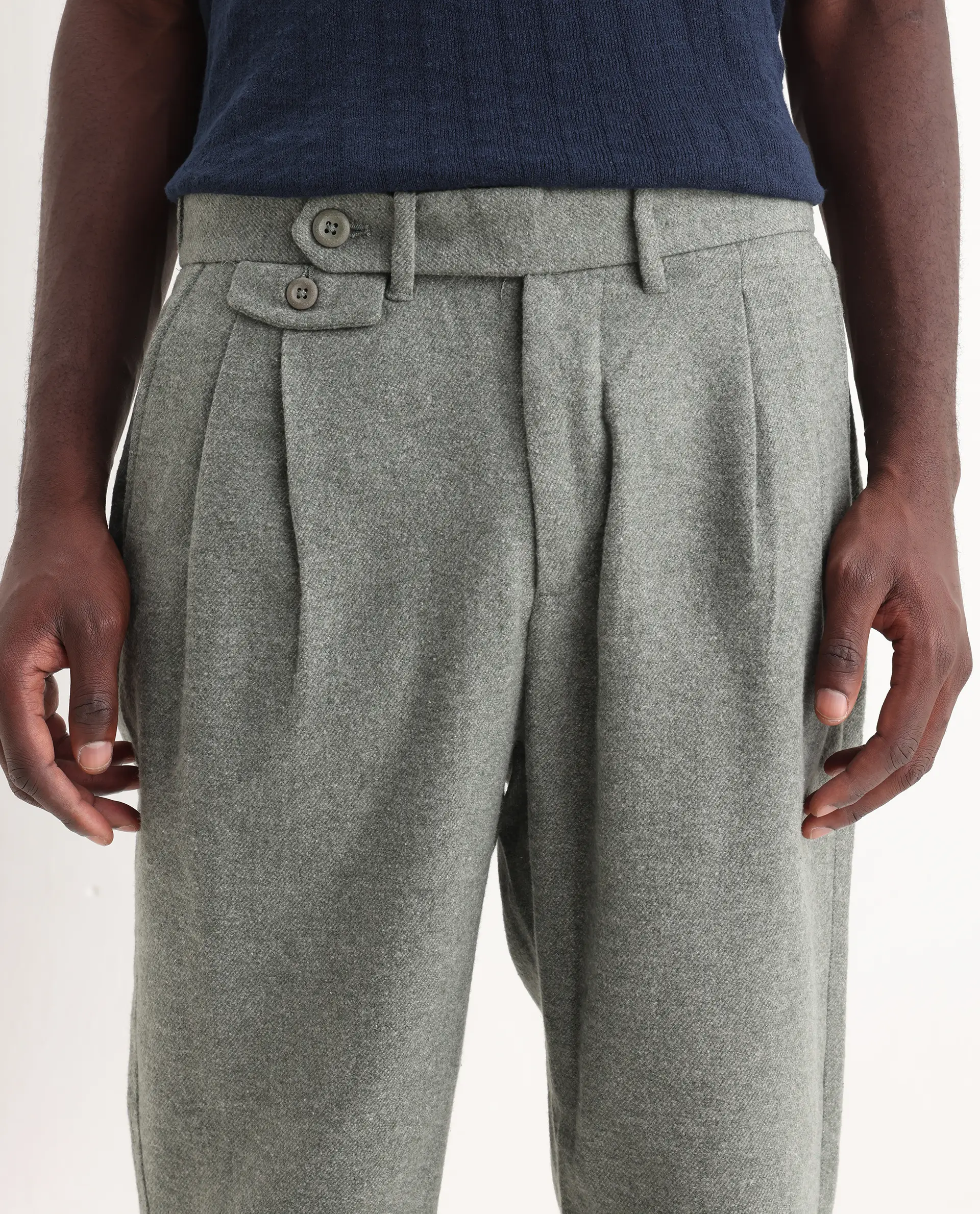 Rare Rabbit Men's Kaino Dark Green Felt Plain Regular Fit Trouser - Image 3