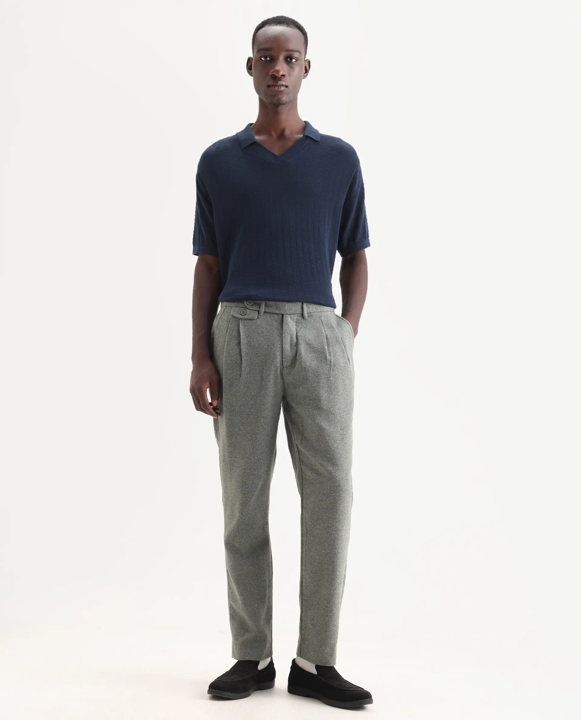 Rare Rabbit Men's Kaino Dark Green Felt Plain Regular Fit Trouser - Image 7