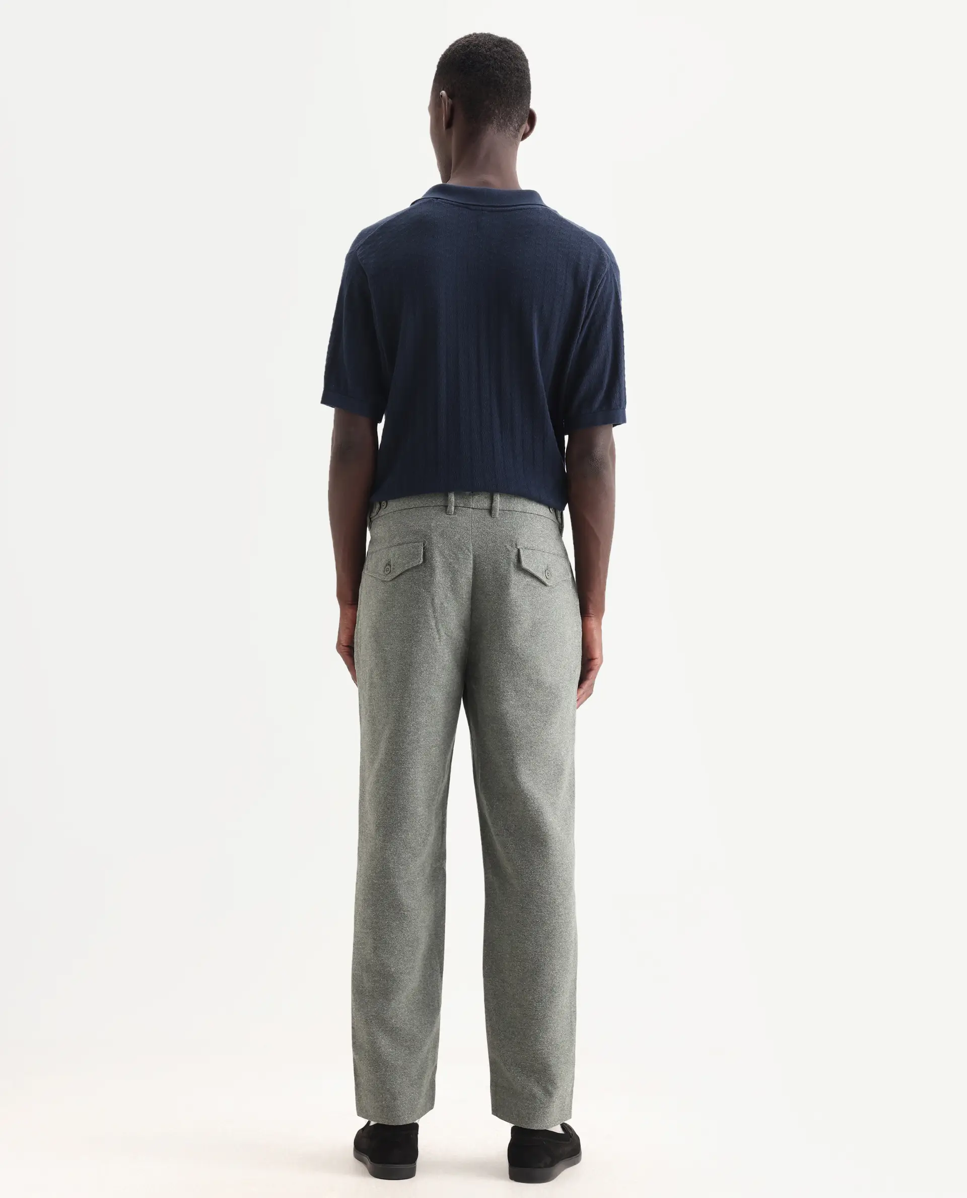 Rare Rabbit Men's Kaino Dark Green Felt Plain Regular Fit Trouser - Image 9