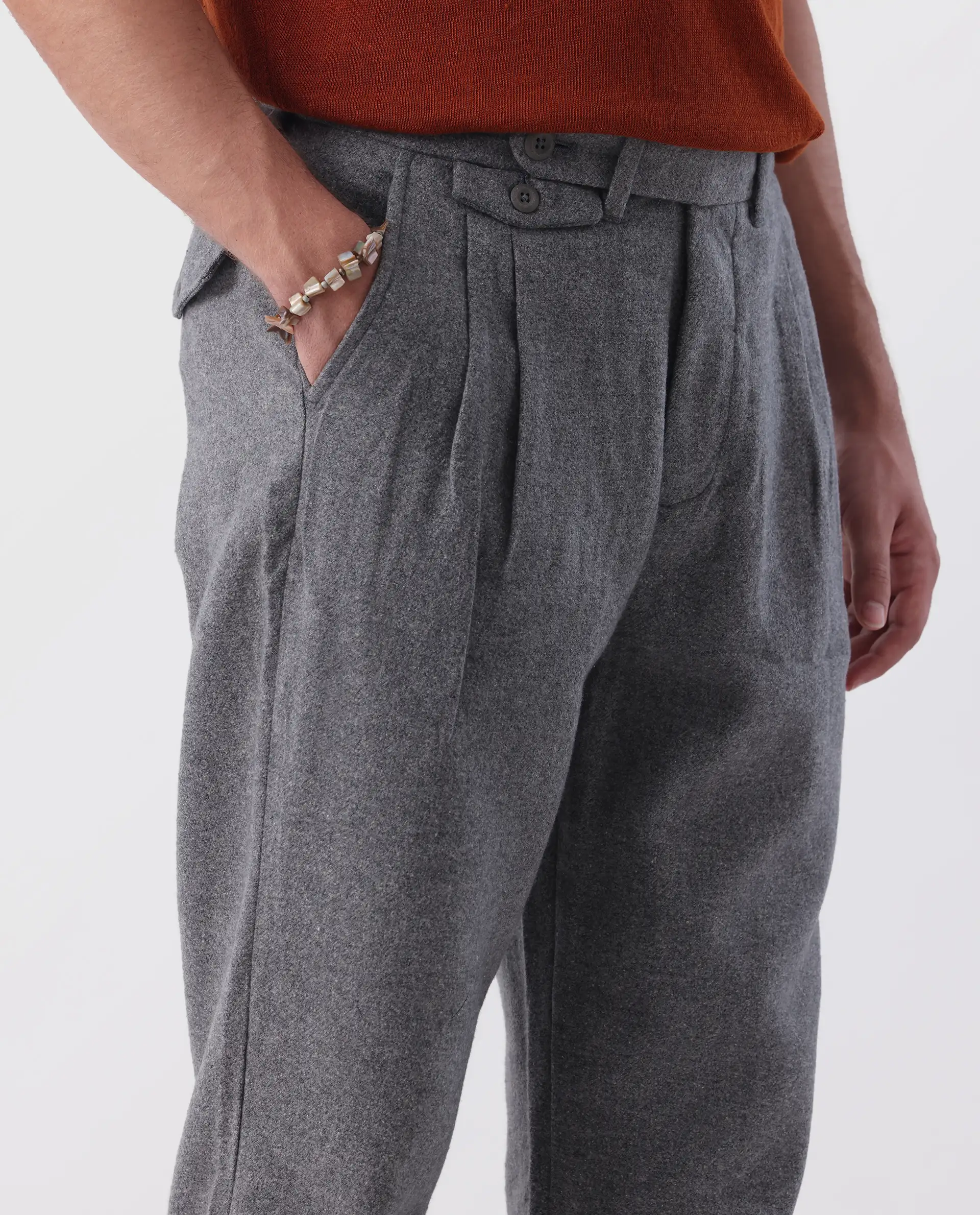 Rare Rabbit Men's Kaino Dark Grey 100% Linen Plain Regular Fit Trouser - Image 2