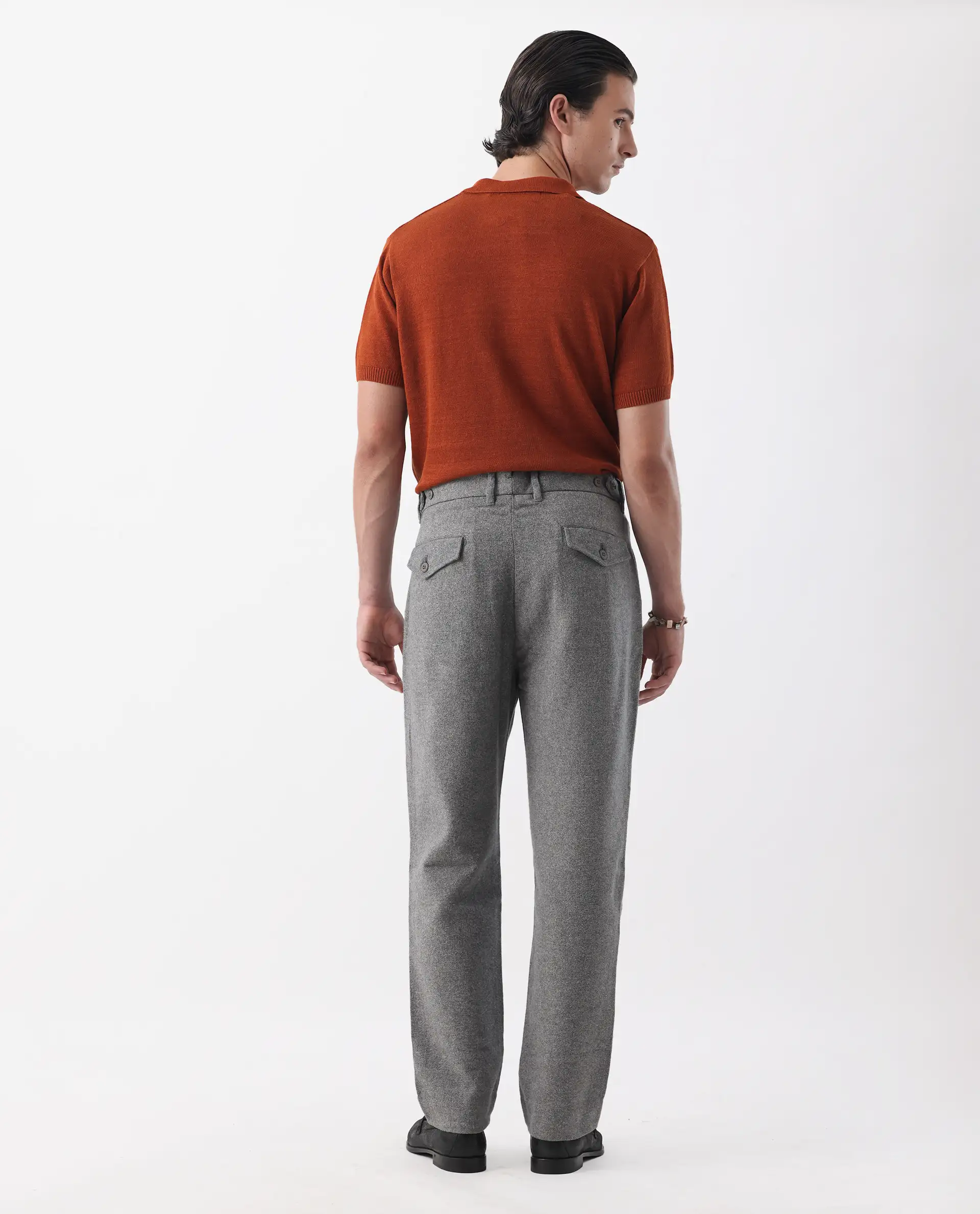 Rare Rabbit Men's Kaino Dark Grey 100% Linen Plain Regular Fit Trouser - Image 3