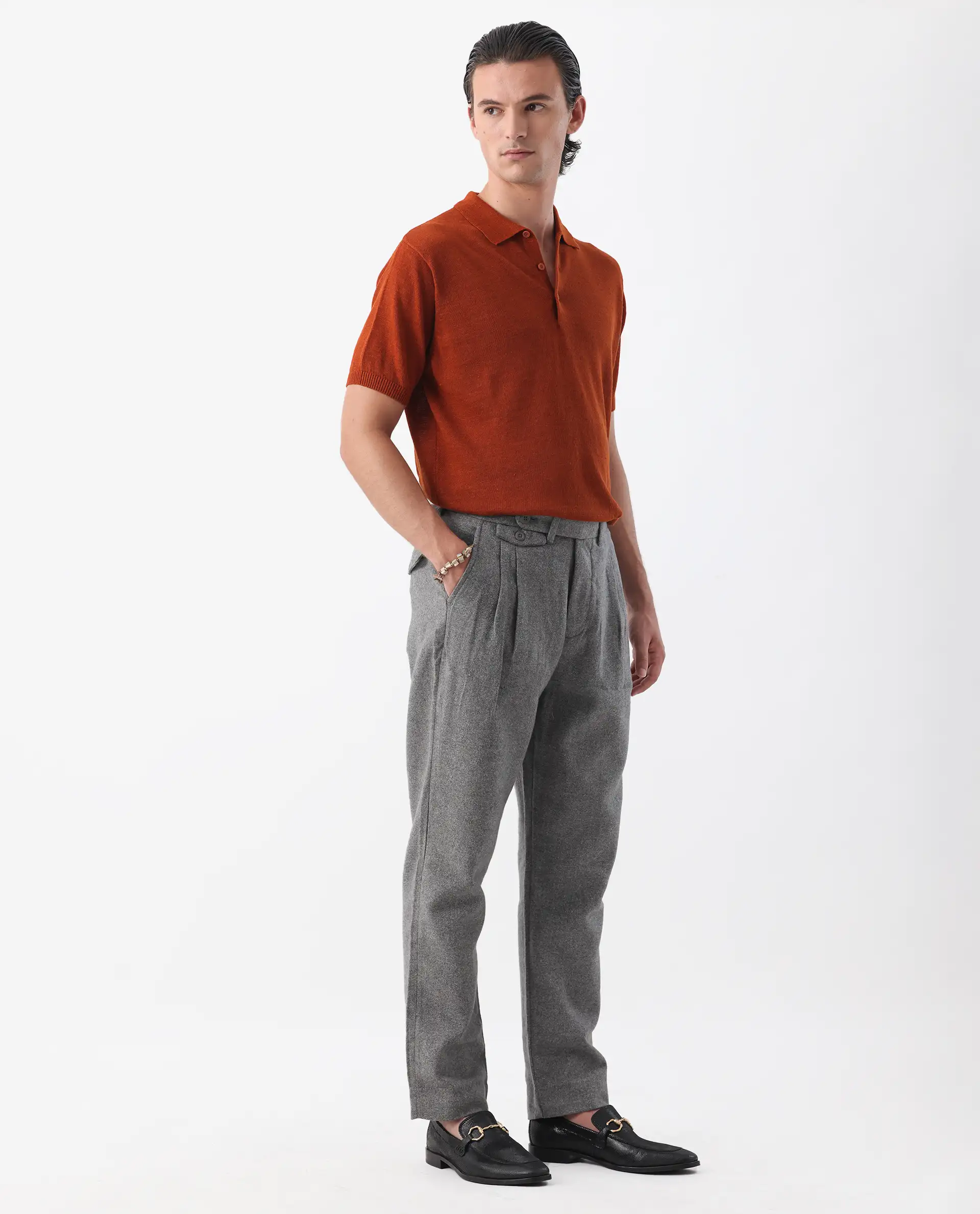 Rare Rabbit Men's Kaino Dark Grey 100% Linen Plain Regular Fit Trouser - Image 5