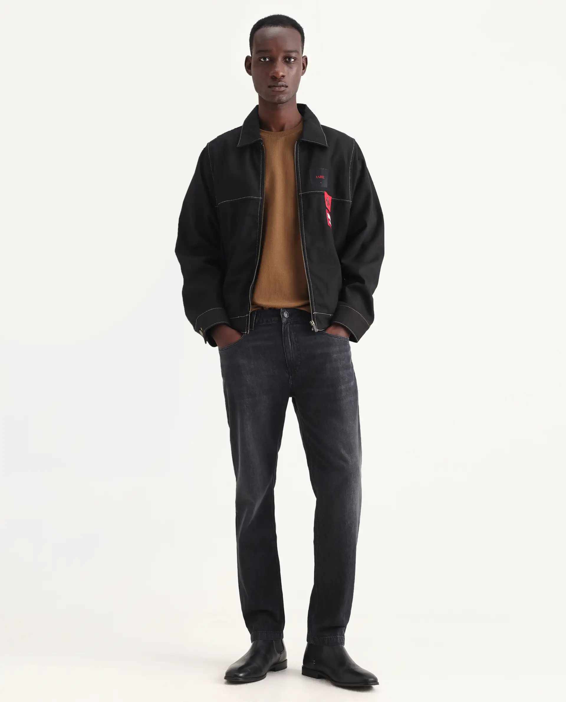 Rare Rabbit Men's Kairo-1 Black Cotton Plain Kurt Carrot Fit Jeans - Image 2