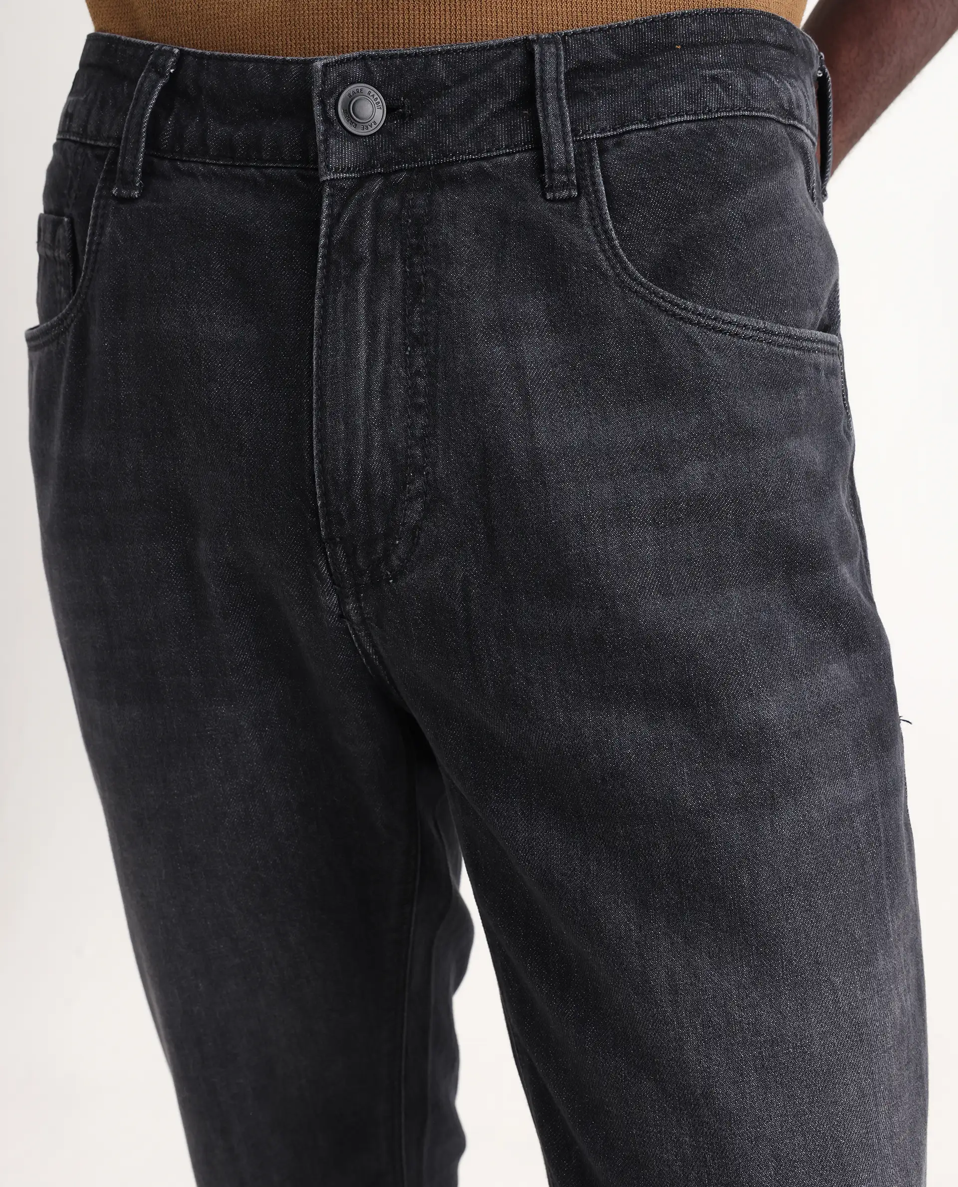 Rare Rabbit Men's Kairo-1 Black Cotton Plain Kurt Carrot Fit Jeans - Image 3