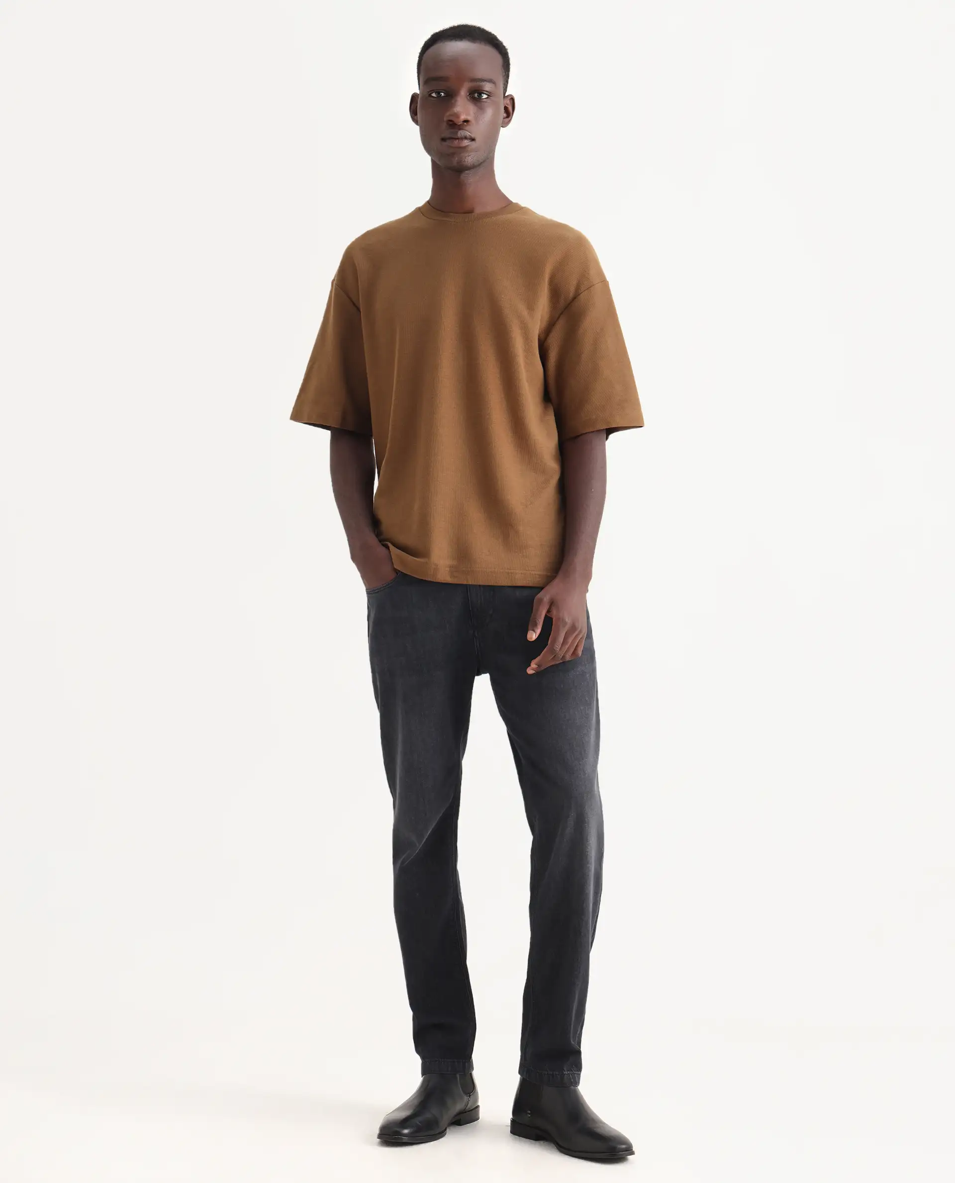Rare Rabbit Men's Kairo-1 Black Cotton Plain Kurt Carrot Fit Jeans - Image 4