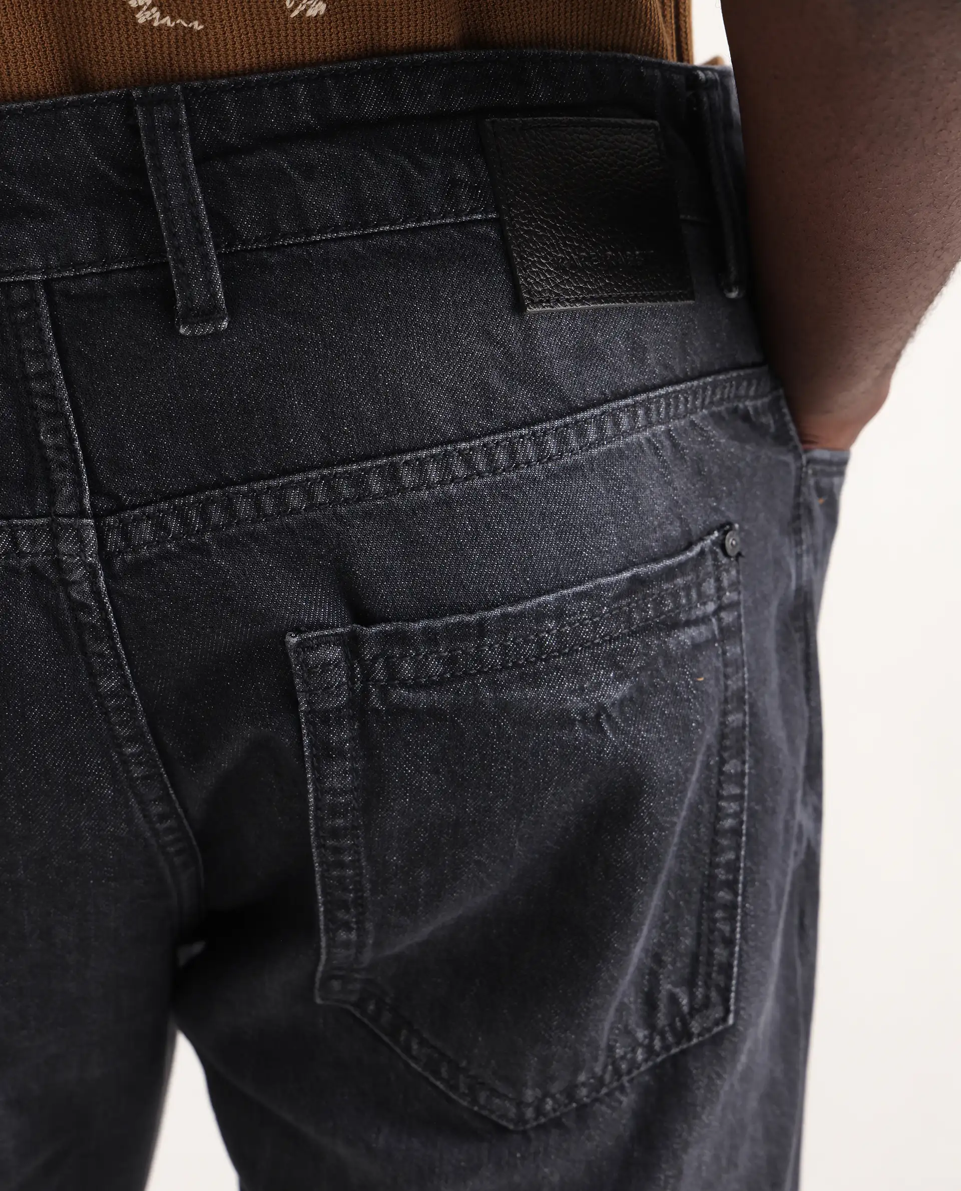 Rare Rabbit Men's Kairo-1 Black Cotton Plain Kurt Carrot Fit Jeans - Image 7
