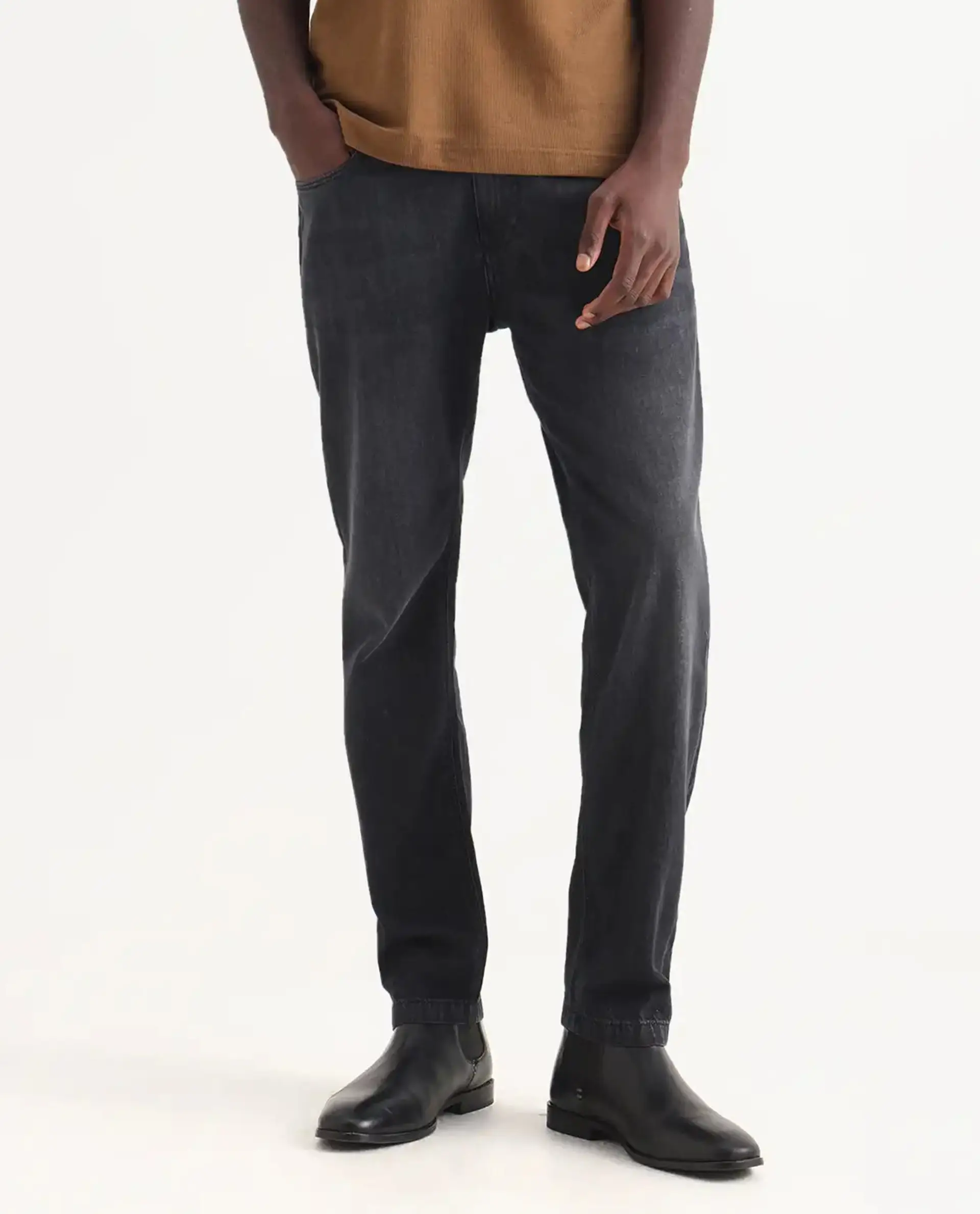 Rare Rabbit Men's Kairo-1 Black Cotton Plain Kurt Carrot Fit Jeans - Image 9
