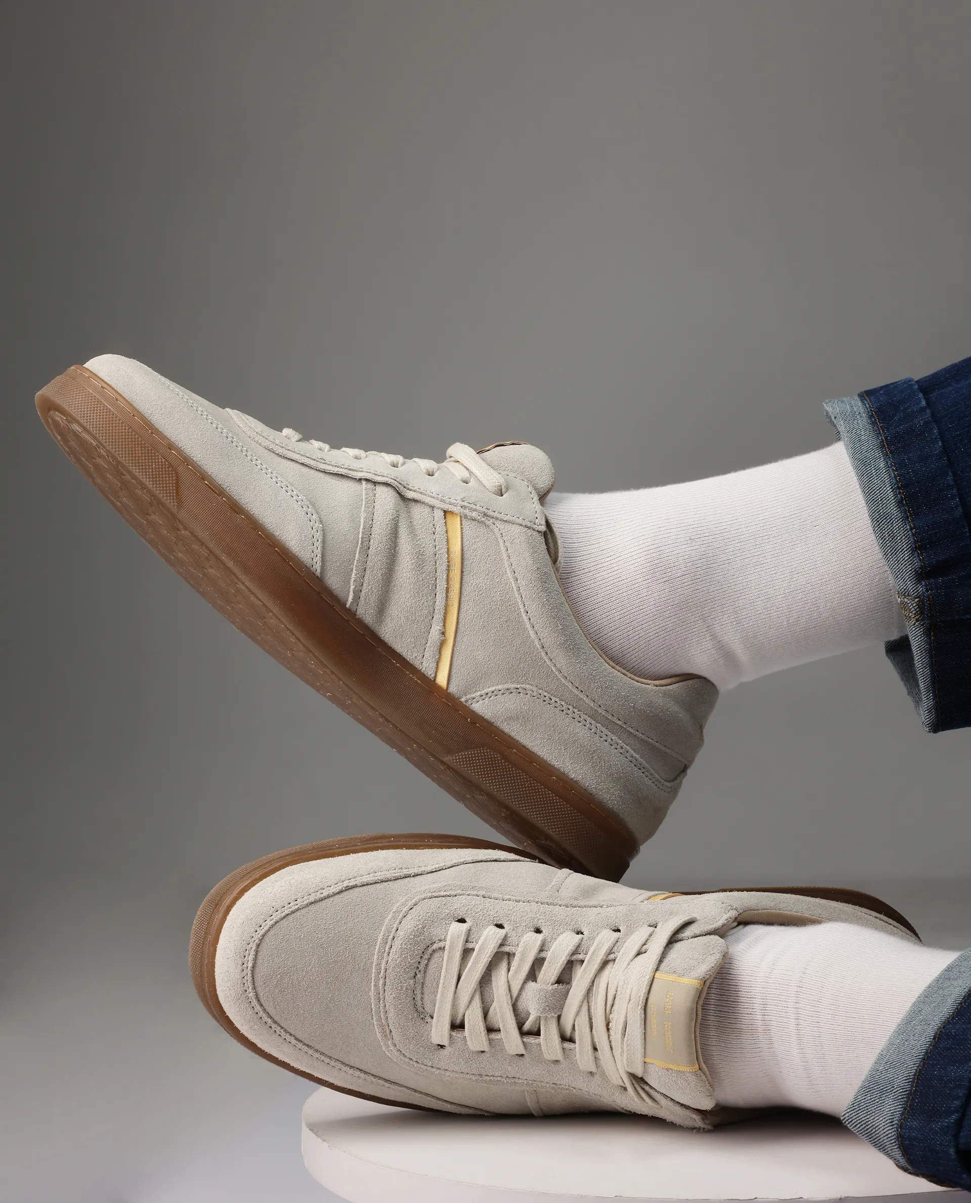 Rare Rabbit Men Kairos Light Beige Premium Suede Leather Low-Top Lace-Up Sneaker Shoes - Image 2