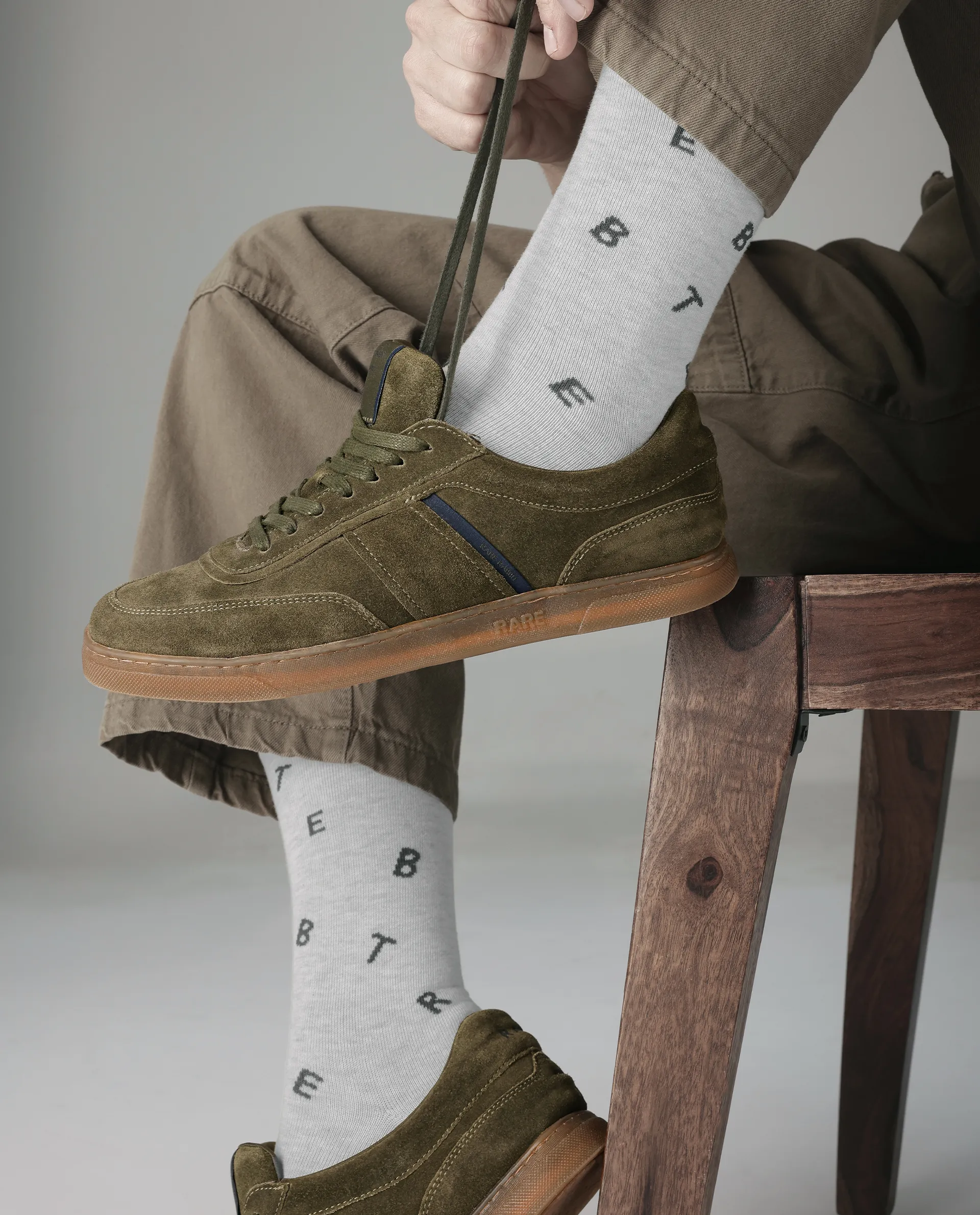 Rare Rabbit Men Kairos Olive Premium Suede Leather Low-Top Lace-Up Sneaker Shoes - Image 2