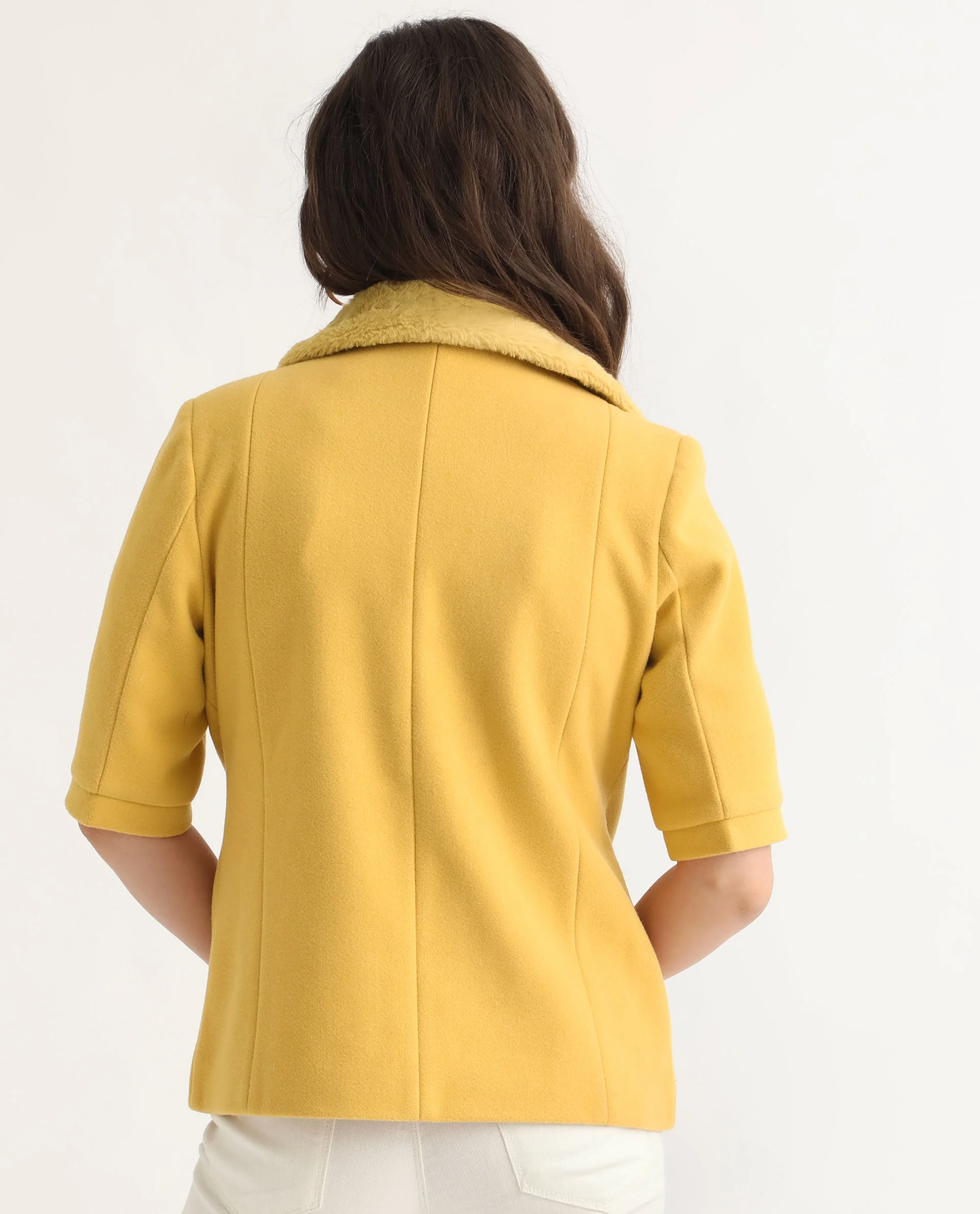 Rareism Women's Kaise Yellow Polyester Spread Collar Plain Bell Sleeve Regular Fit Jacket - Image 10