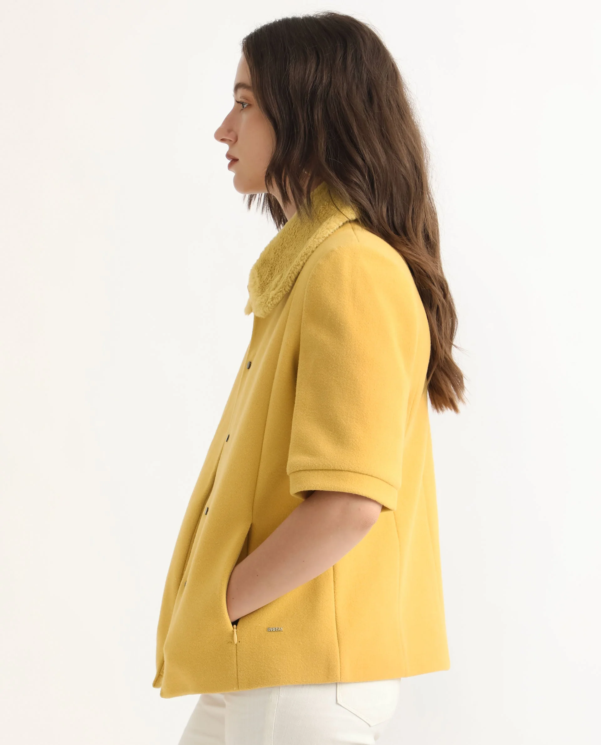 Rareism Women's Kaise Yellow Polyester Spread Collar Plain Bell Sleeve Regular Fit Jacket - Image 5