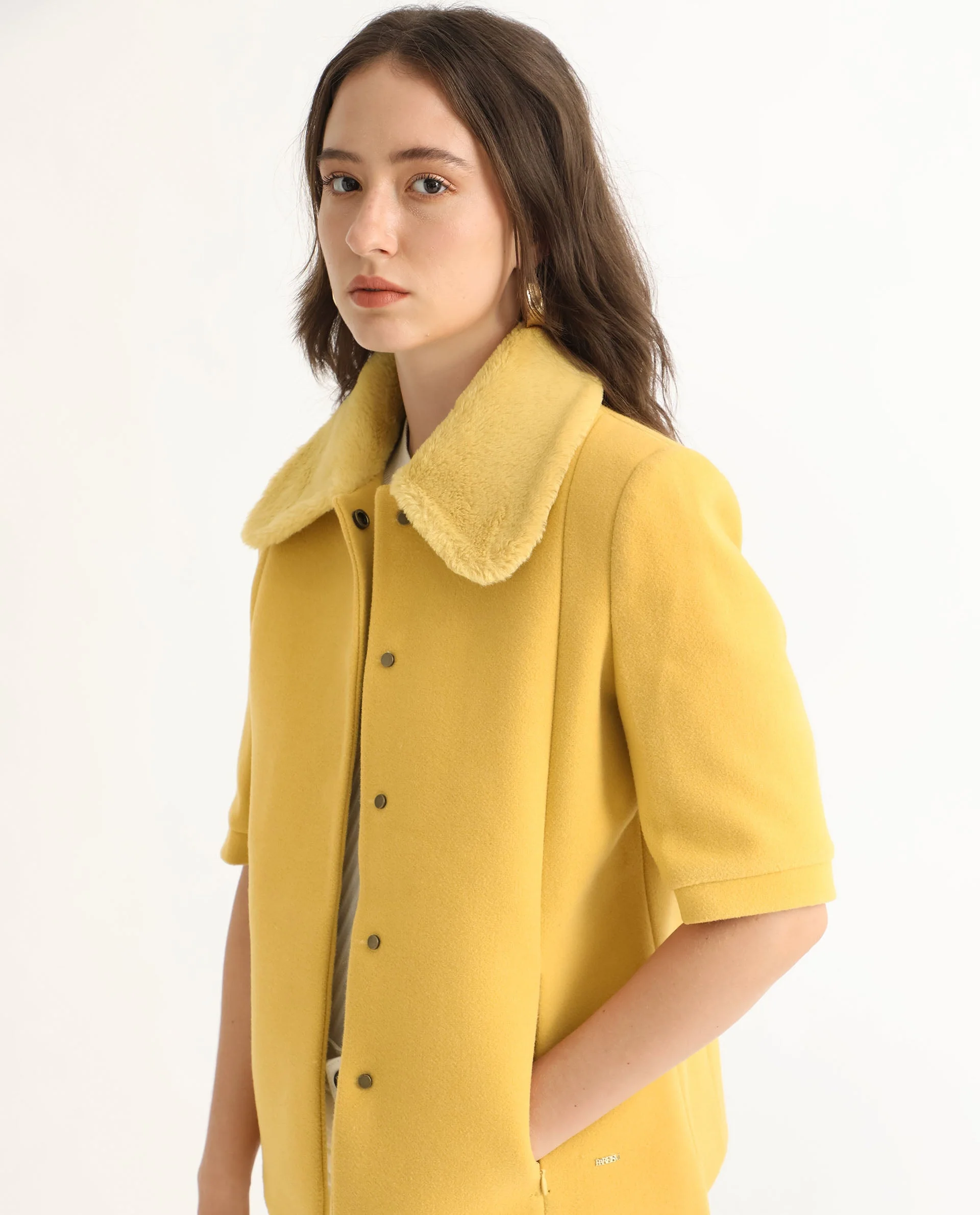 Rareism Women's Kaise Yellow Polyester Spread Collar Plain Bell Sleeve Regular Fit Jacket - Image 7