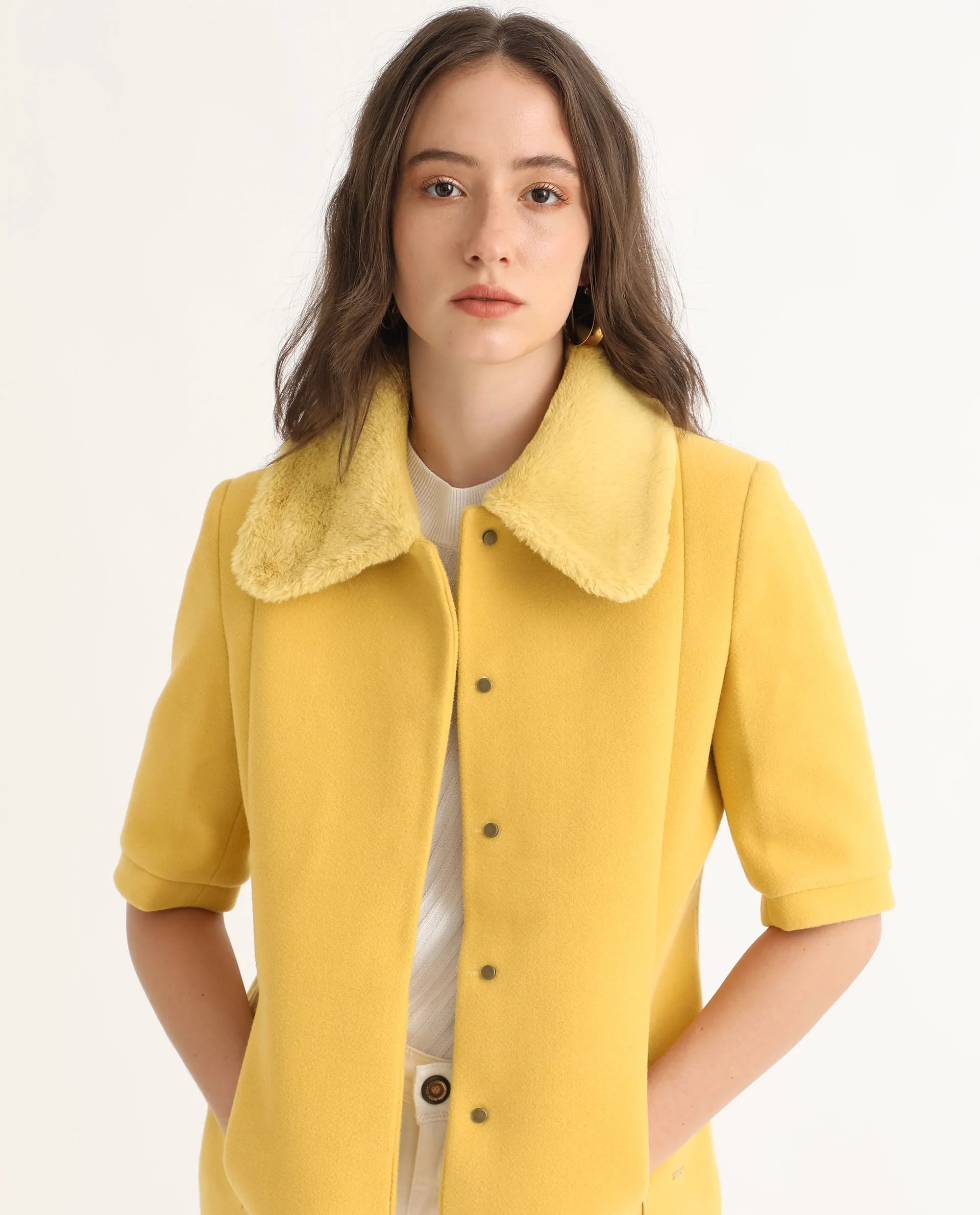 Rareism Women's Kaise Yellow Polyester Spread Collar Plain Bell Sleeve Regular Fit Jacket - Image 8