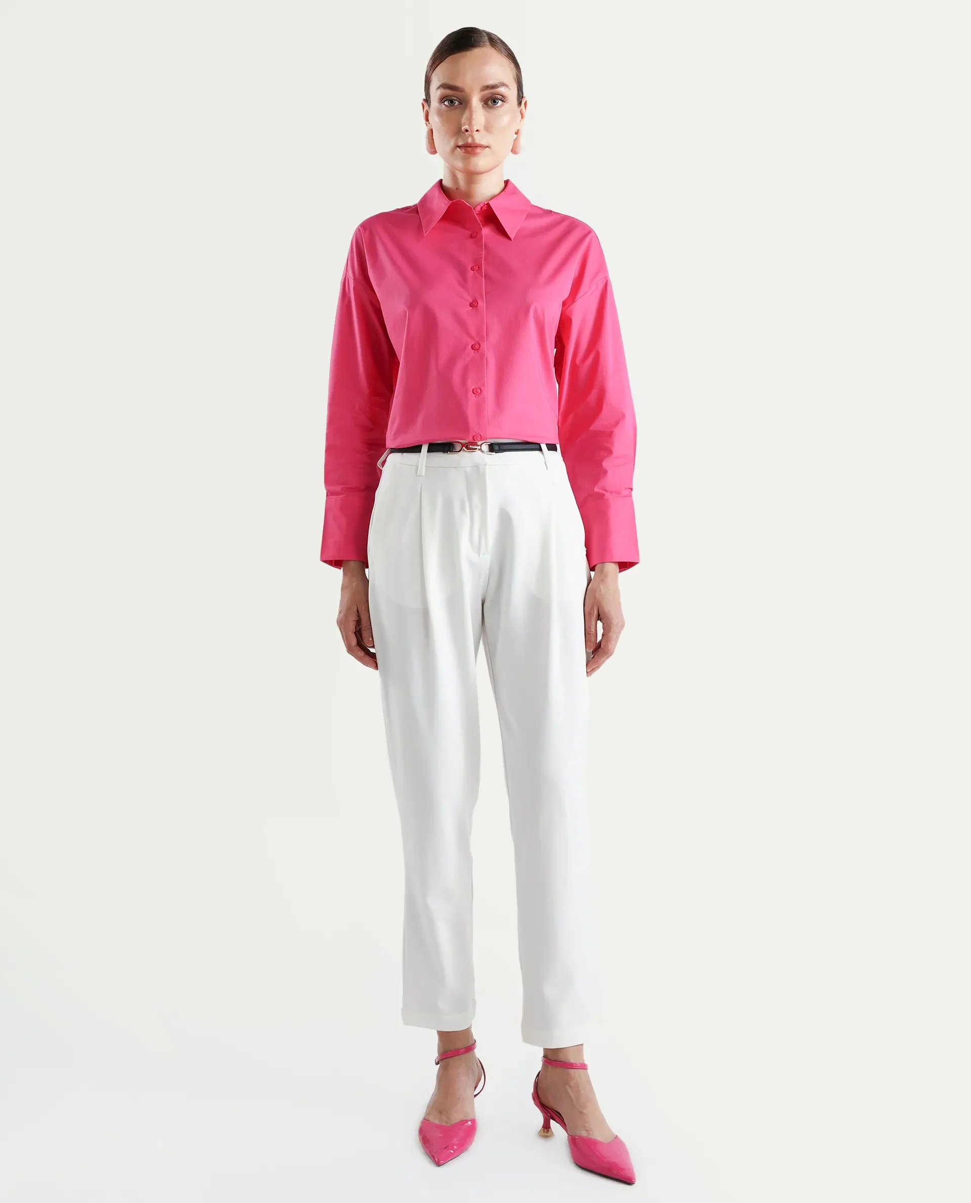 Rareism Women's Kaish Off White Polyester Blend Plain Ankle Length Tapered Trouser - Image 2