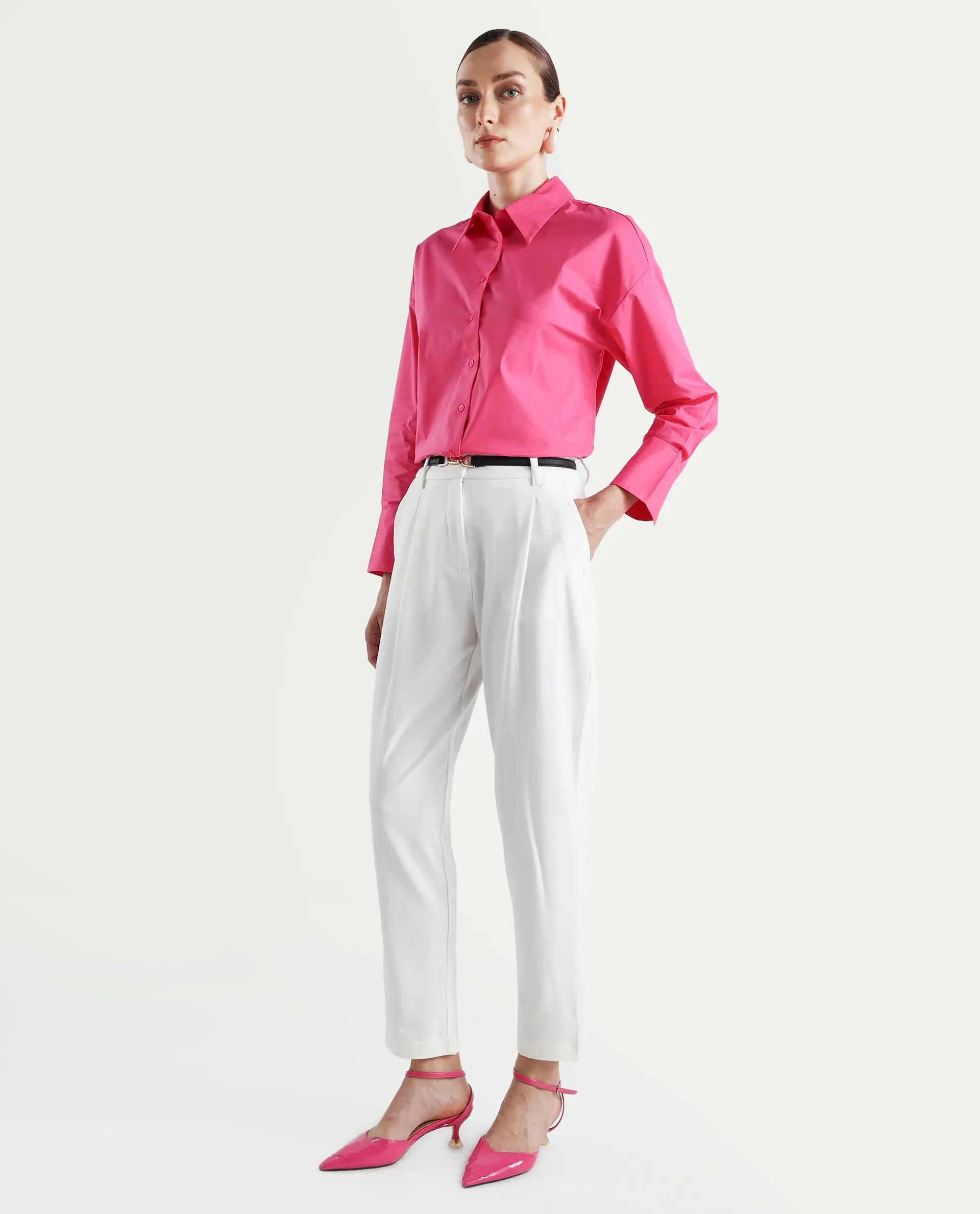 Rareism Women's Kaish Off White Polyester Blend Plain Ankle Length Tapered Trouser - Image 7