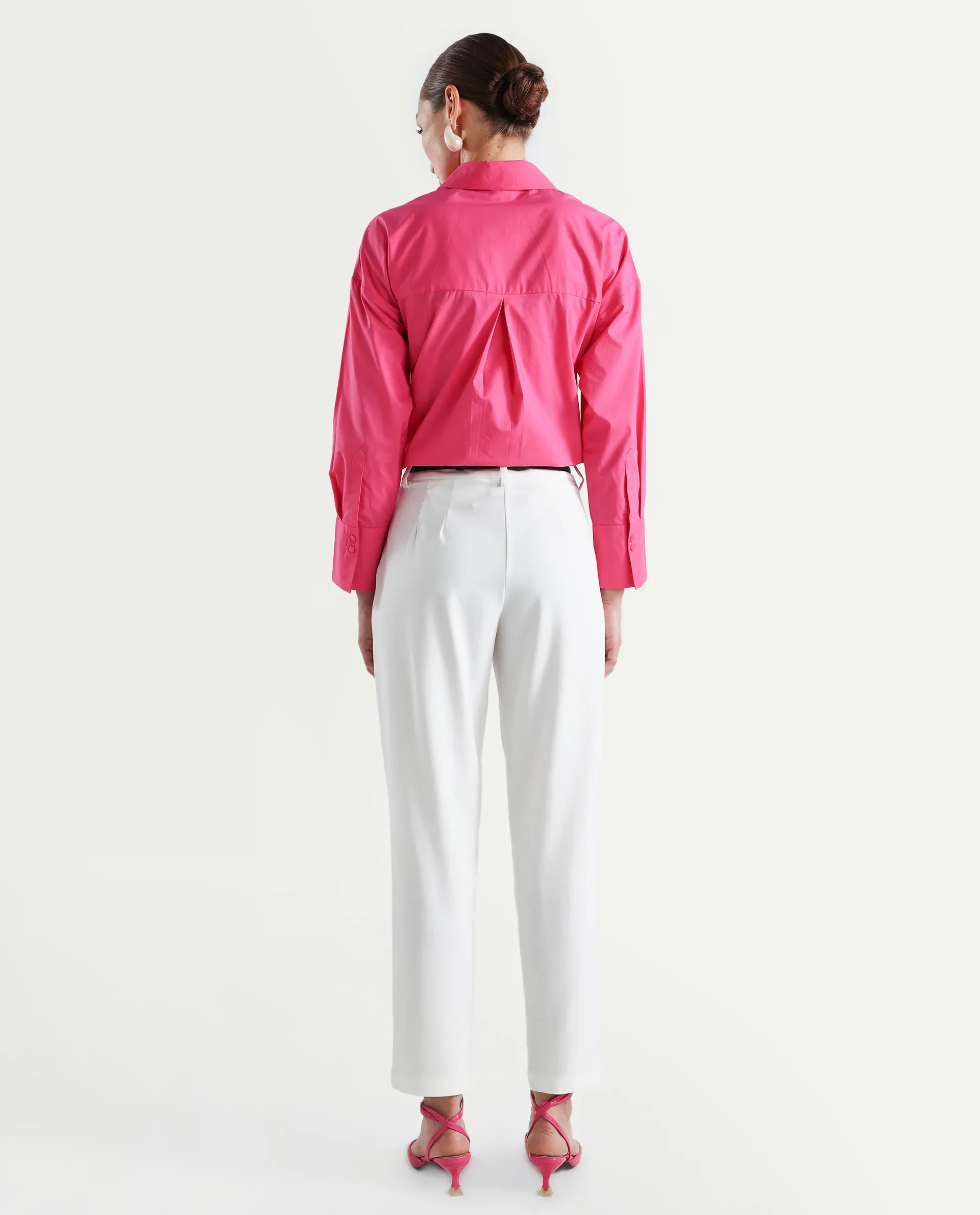 Rareism Women's Kaish Off White Polyester Blend Plain Ankle Length Tapered Trouser - Image 9