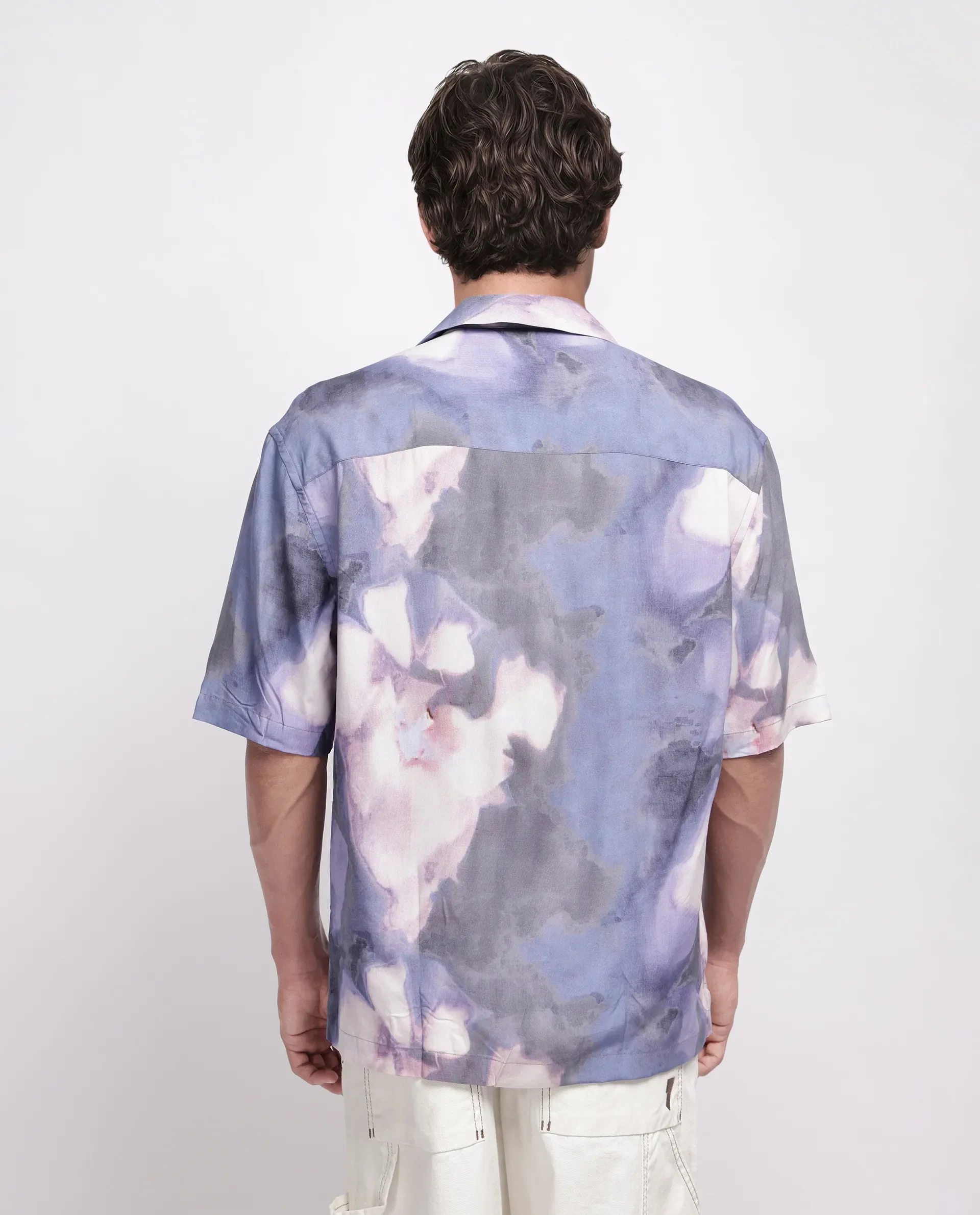 Rare Rabbit Men's Kaito Light Purple Viscose Abstract Print Boxy Fit Half Sleeve Cuban Collar Shirt - Image 4