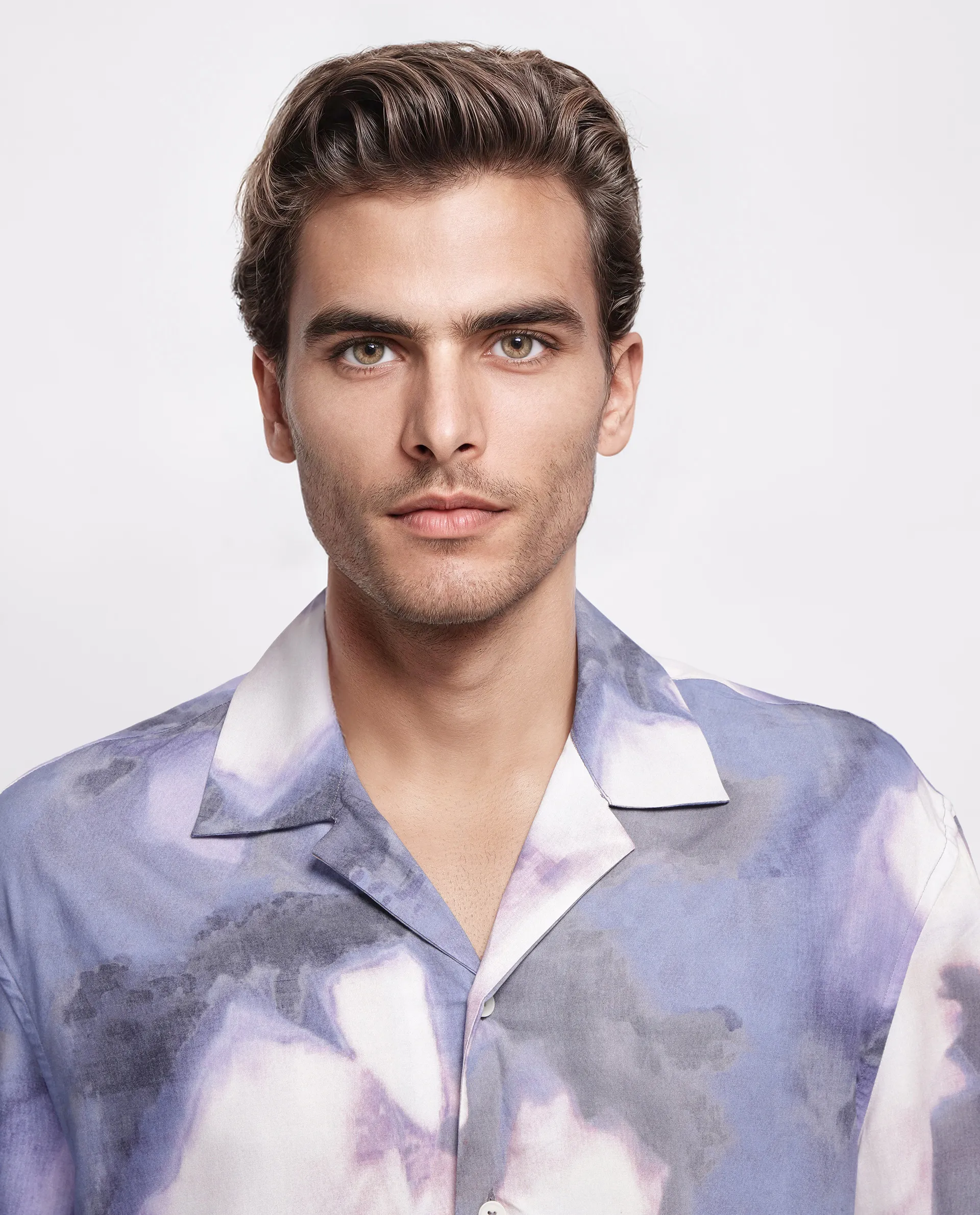Rare Rabbit Men's Kaito Light Purple Viscose Abstract Print Boxy Fit Half Sleeve Cuban Collar Shirt - Image 7