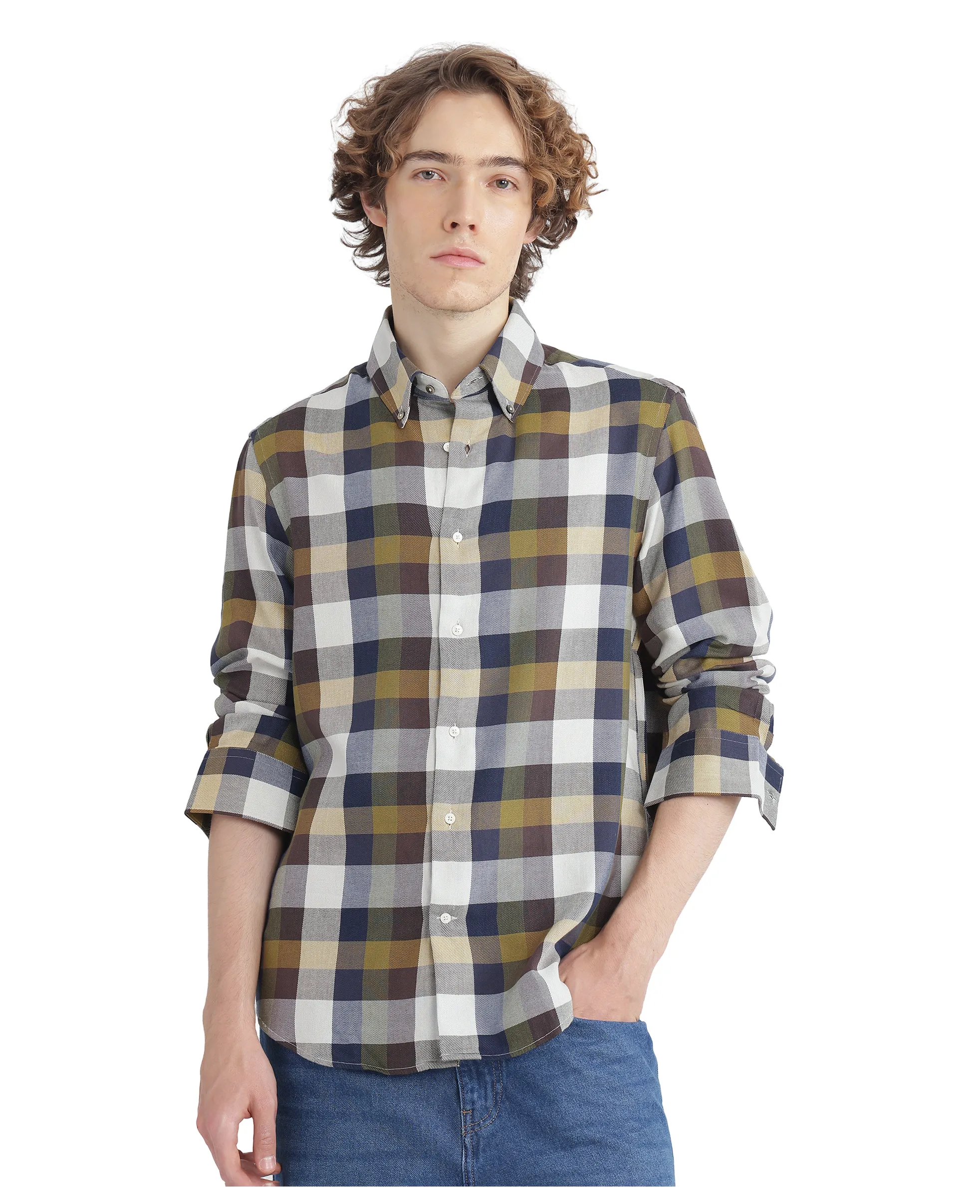 Rare Rabbit Men's Kalen Multi Checked Print Oversized Fit Full Sleeve Collared Shirt - Image 2